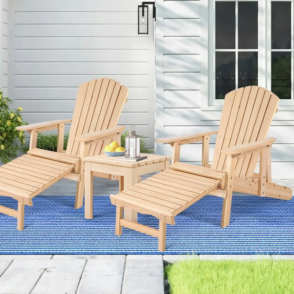 Alfordson Adirondack Chairs Table 3PCS Set Outdoor Furniture w/ Ottoman Beach Wood