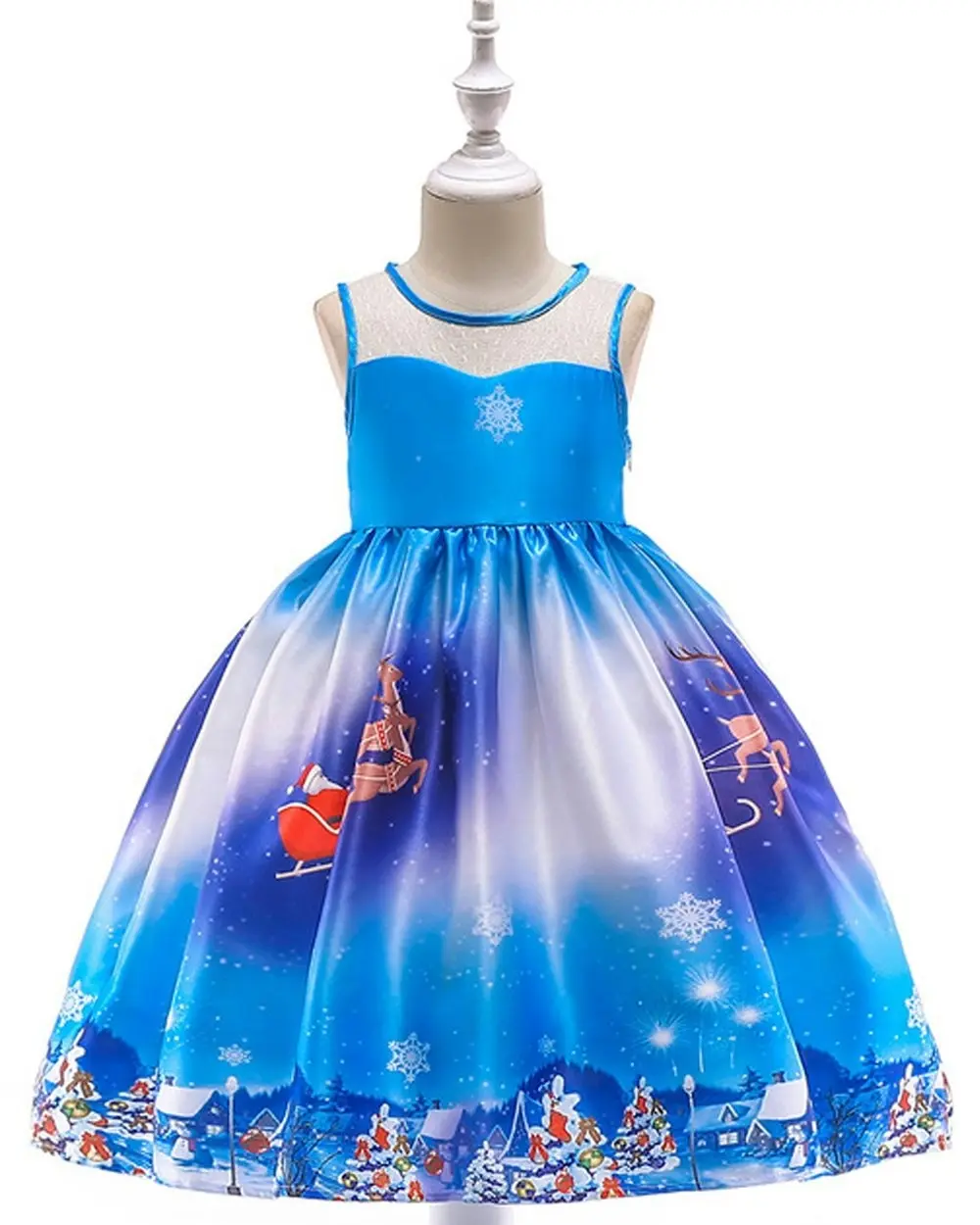 Blue Sleeveless Christmas Girls Dress