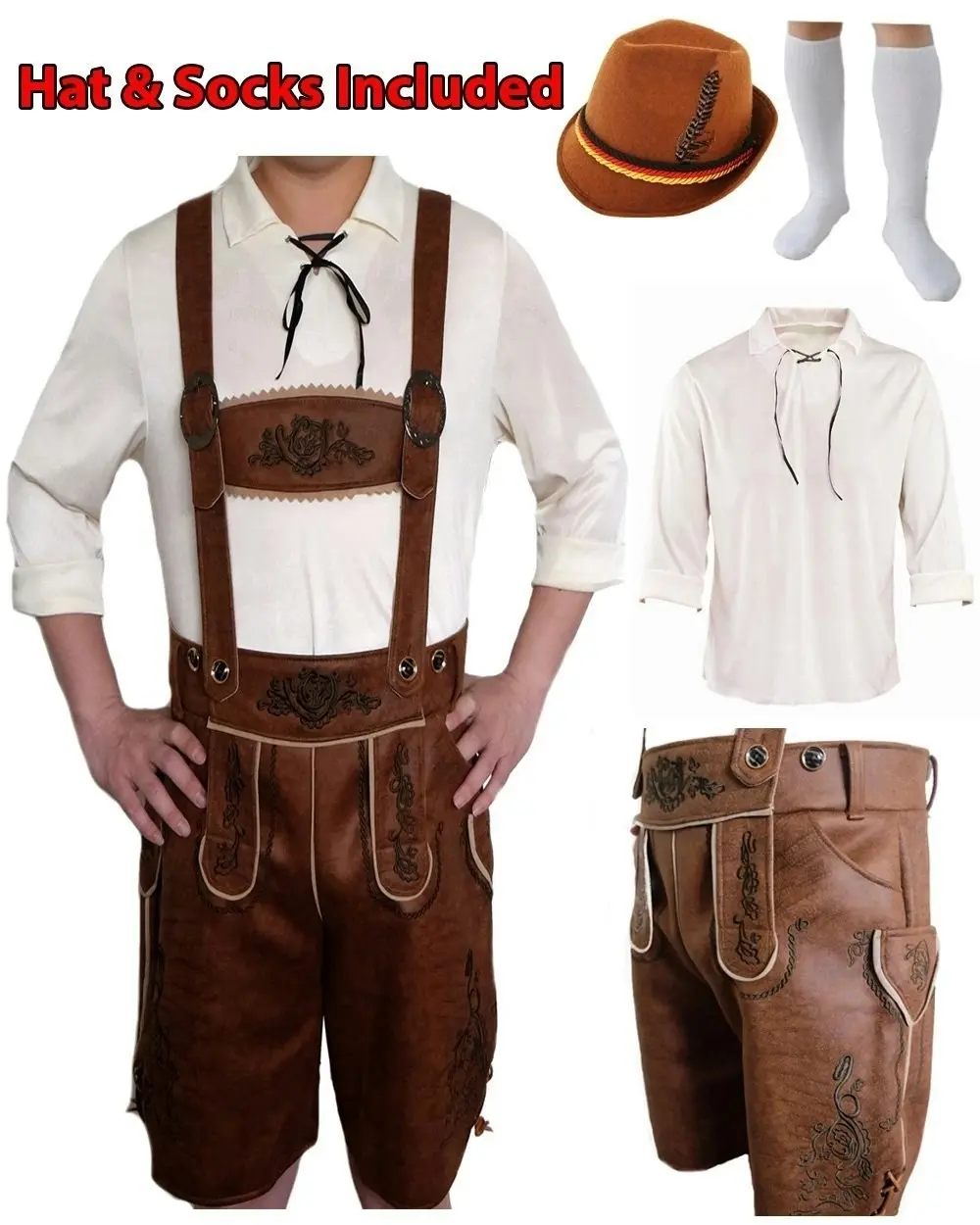 Complete Faux Suede Leather Lederhosen Oktoberfest Mens Costume