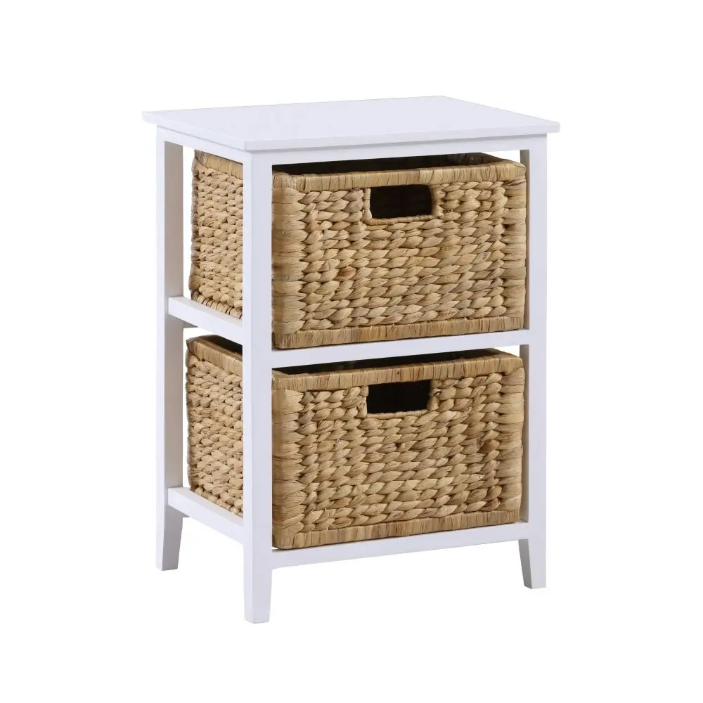 Design Square Rory End Lamp Side Table W/ 2 Woven Baskets White