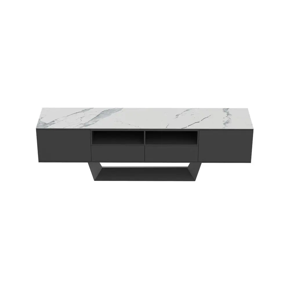 Raimon Furniture Arianna Modern Lowline Entertainment Unit TV Stand 200cm Ceramic - Marmo / Black