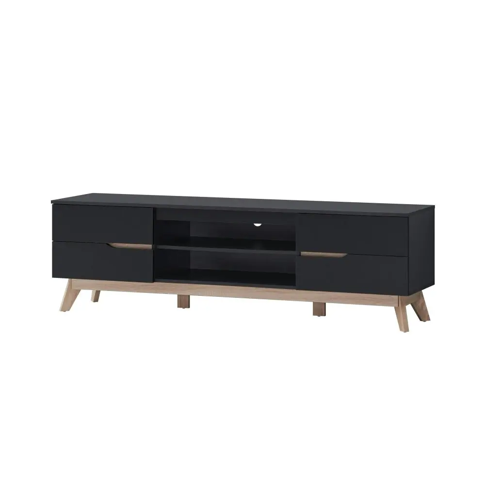 Design Square Cormac Lowline Entertainment Unit TV Stand 180cm W/ 4-Drawers - Black/Oak