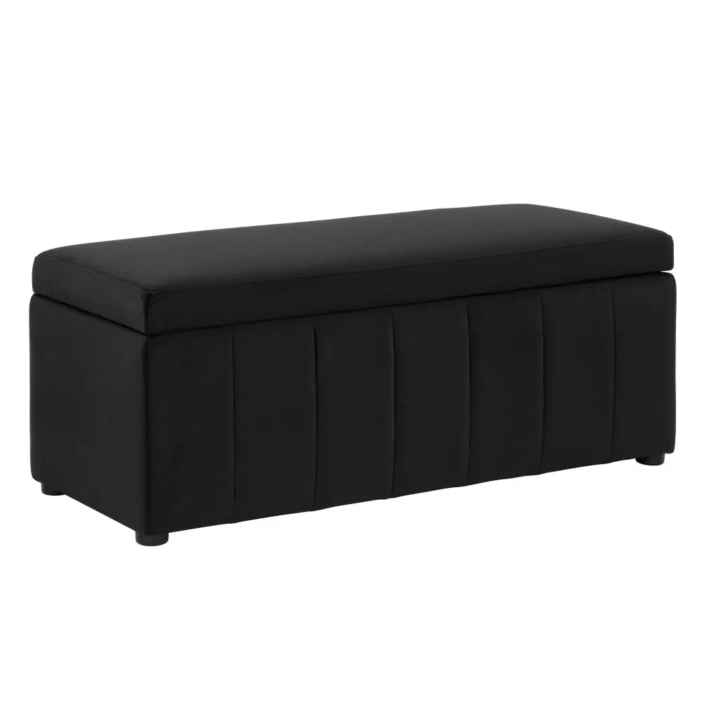 Design Square Lumine Velvet Fabric Sofa Bench Storage Ottoman Foot Rest Stool Black