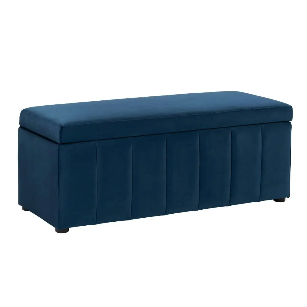 Design Square Lumine Velvet Fabric Sofa Bench Storage Ottoman Foot Rest Stool Dark Blue