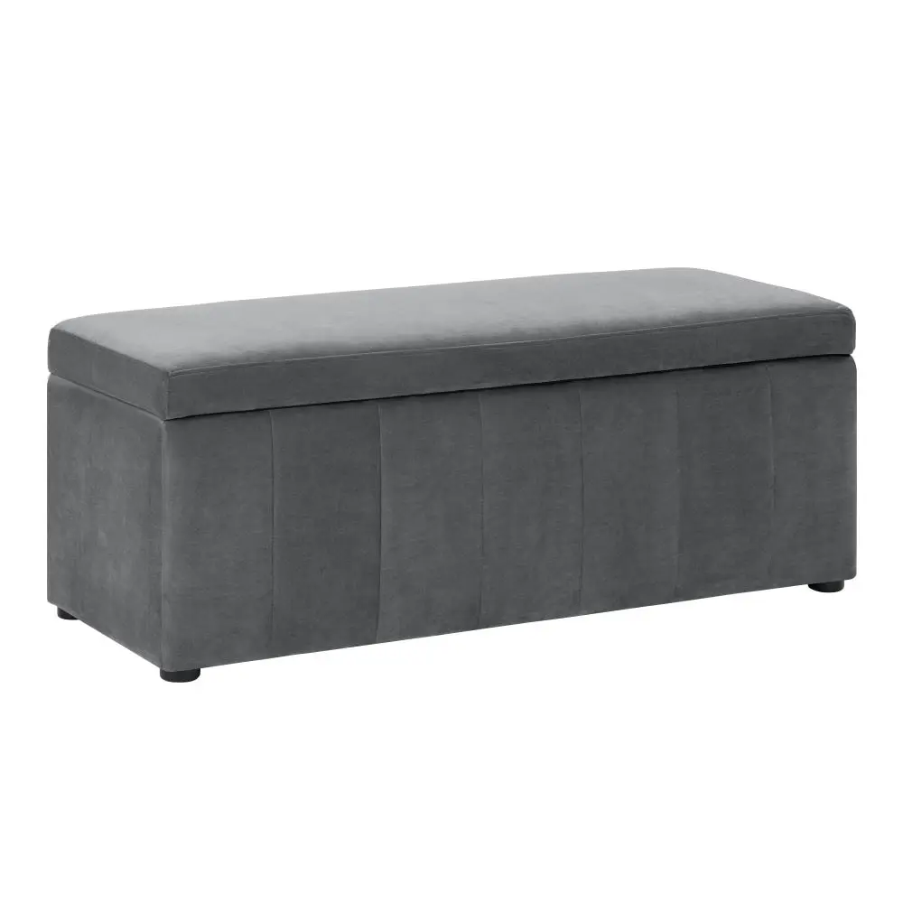 Design Square Lumine Velvet Fabric Sofa Bench Storage Ottoman Foot Rest Stool Light Grey