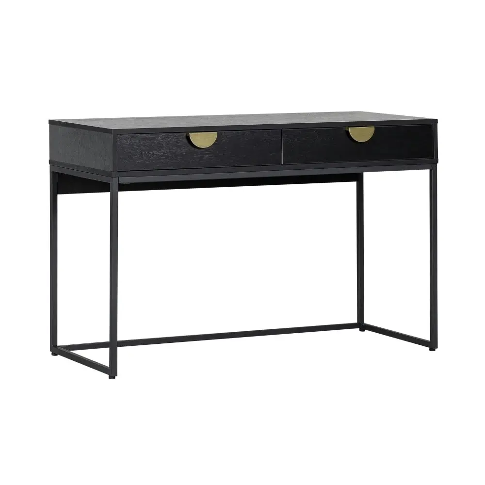 HomeStar Opus Home Office Working Computer Desk 120cm W/ 2- Gold Handle Drawers - Black