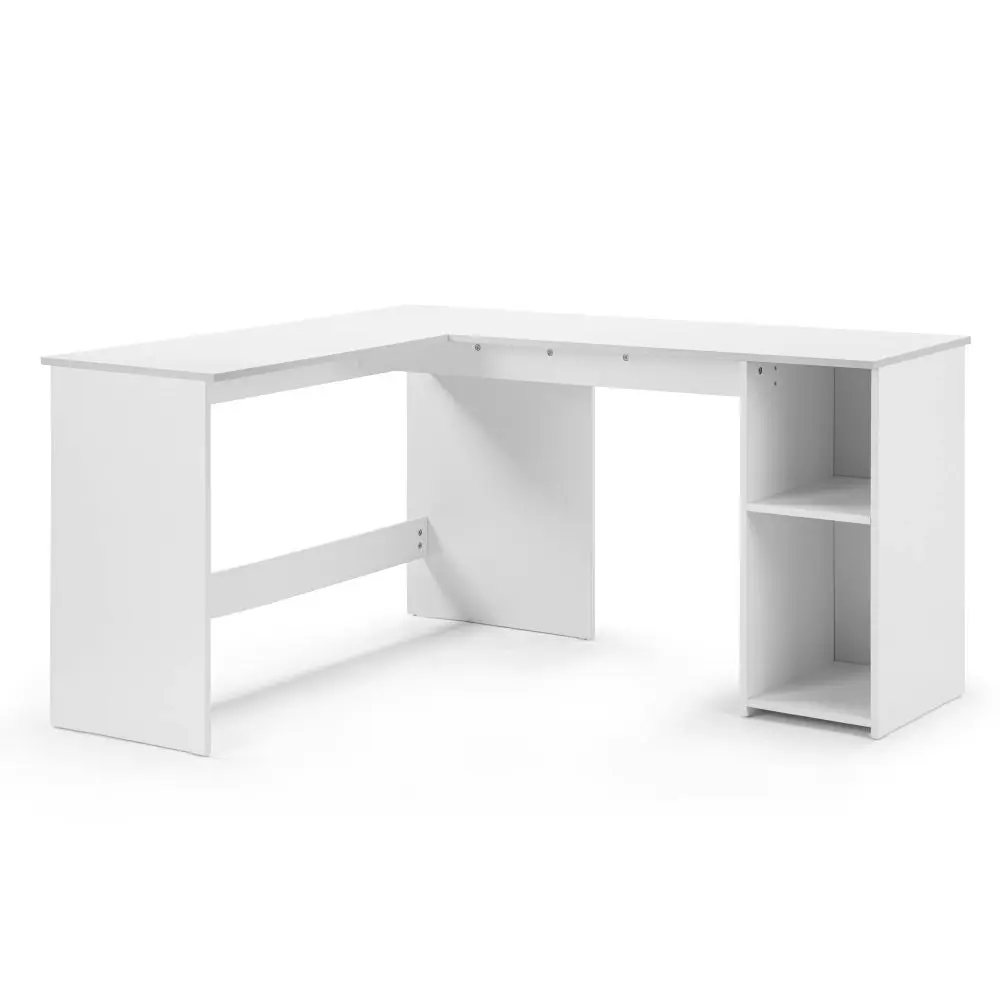 Design Square Walter L-Shape Executive Study Computer Working Task Office Desk Table W/ 2-Shelves White