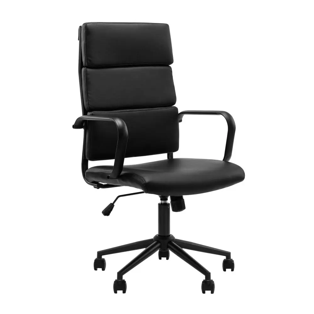 Design Square Brody PU Leather  Office Computer Task Desk Chair High Back Arm Rests Black