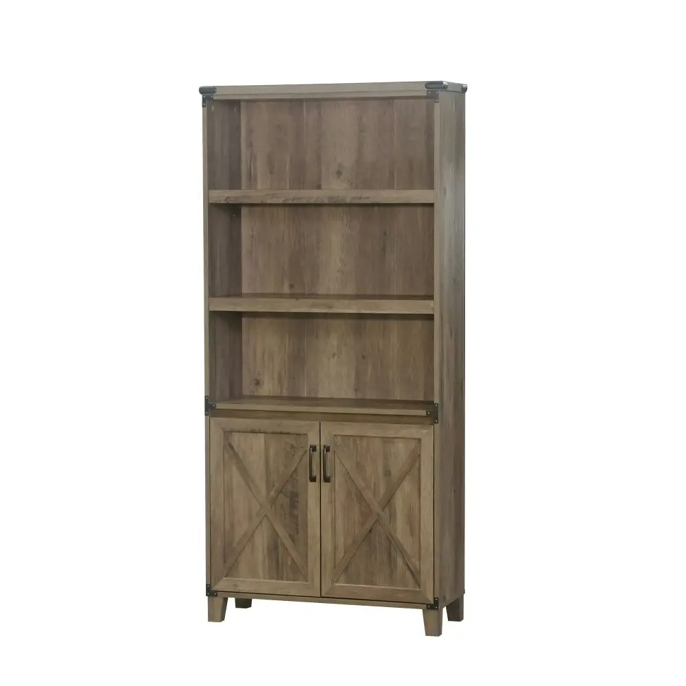 Maestro Furniture Cairo 5-Tier Bookcase Shelf Bookshelves Storage Cabinet W/ Doors- Rustic Oak