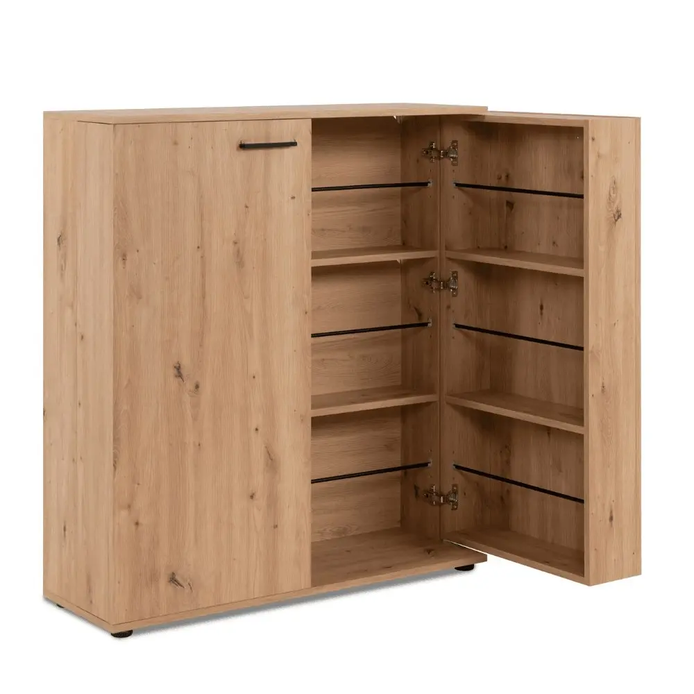 Design Square Roger Wooden Shoe Rack Oganiser Storage Cabinet 2-Doors Oak