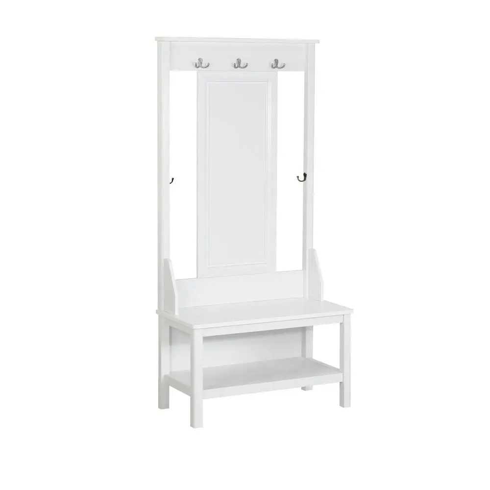 Maestro Furniture Hinton Modern Minimalist Coat Rack Hall Tree Shoe Cabinet - White