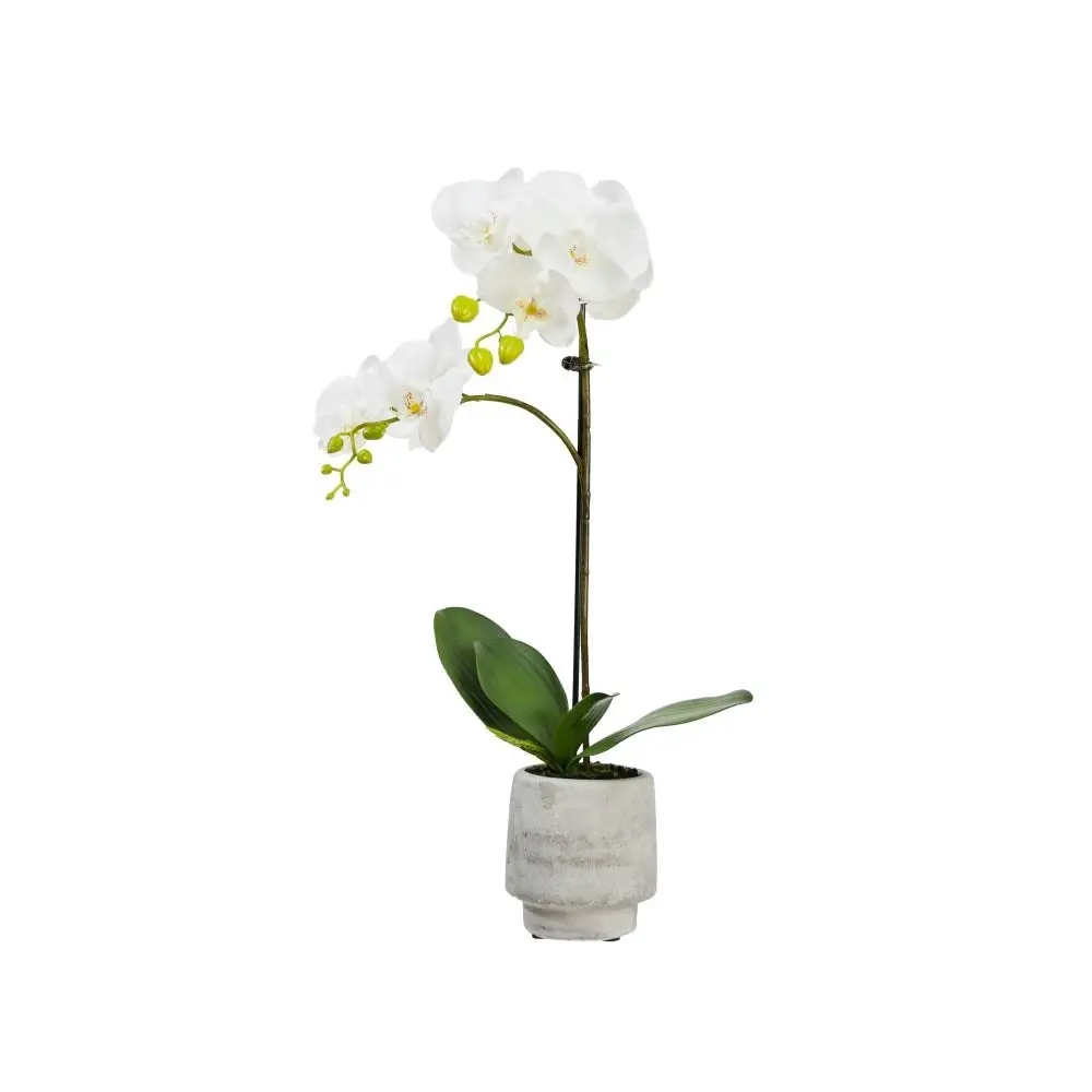 Glamorous Fusion Orchid 52cm White Artificial Faux Plant Decorative Arrangement In Concrete Pot