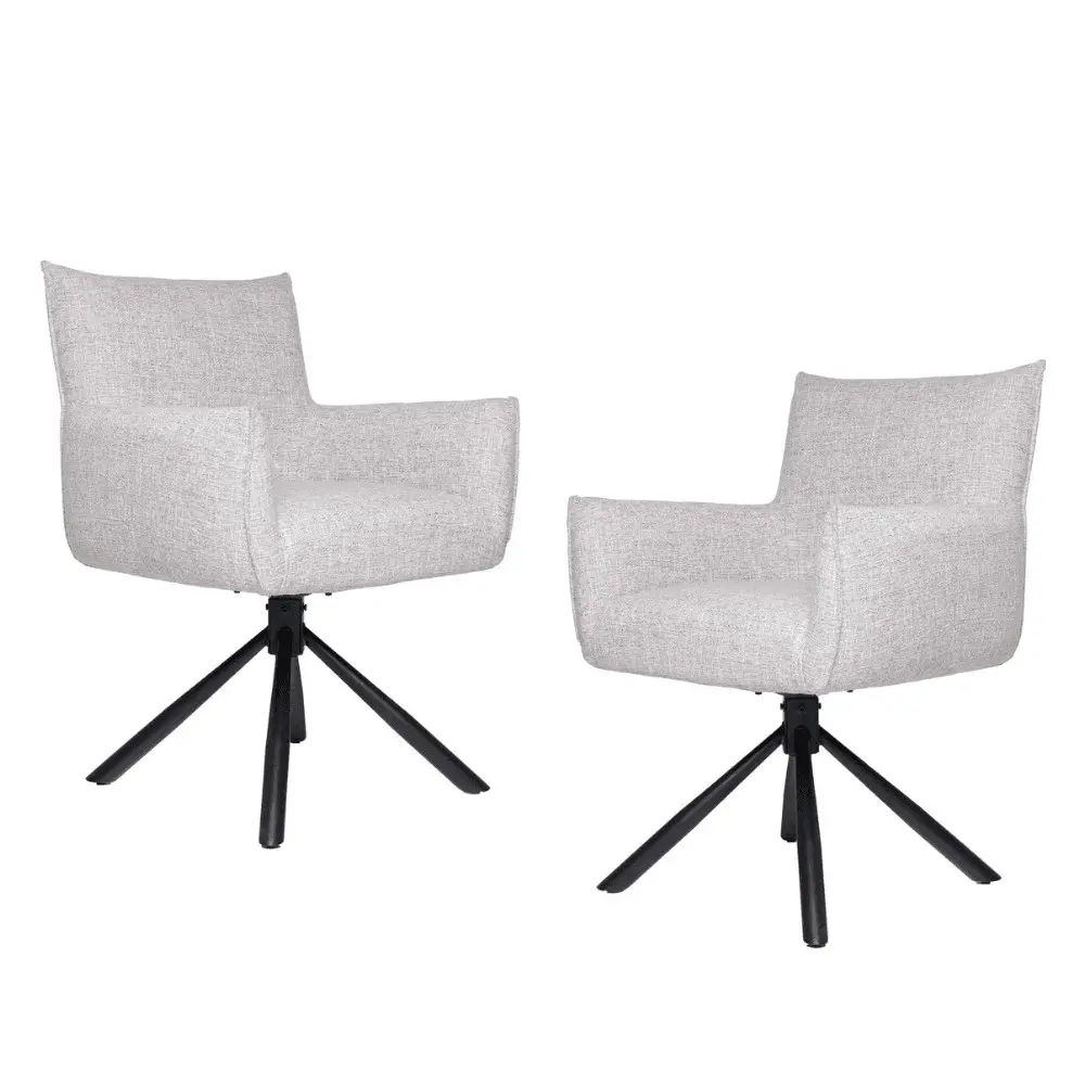 Raimon Furniture Set Of 2 Federico Modern Boucle Fabric Kitchen Dining ArmChair Metal Frame - Light Grey