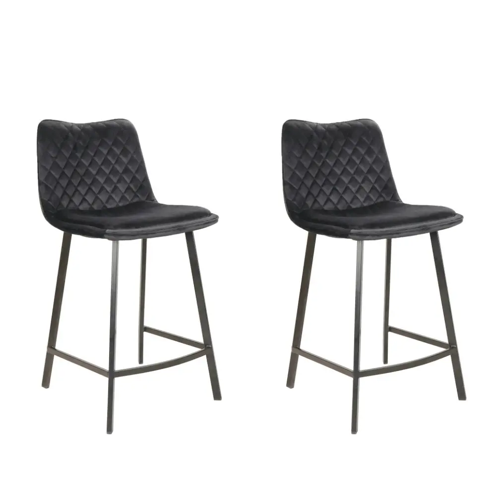 Raimon Furniture Set Of 2 Pippa Velvet Frabric Kitchen Counter Bar Stools 63.5cm Metal Frame - Black