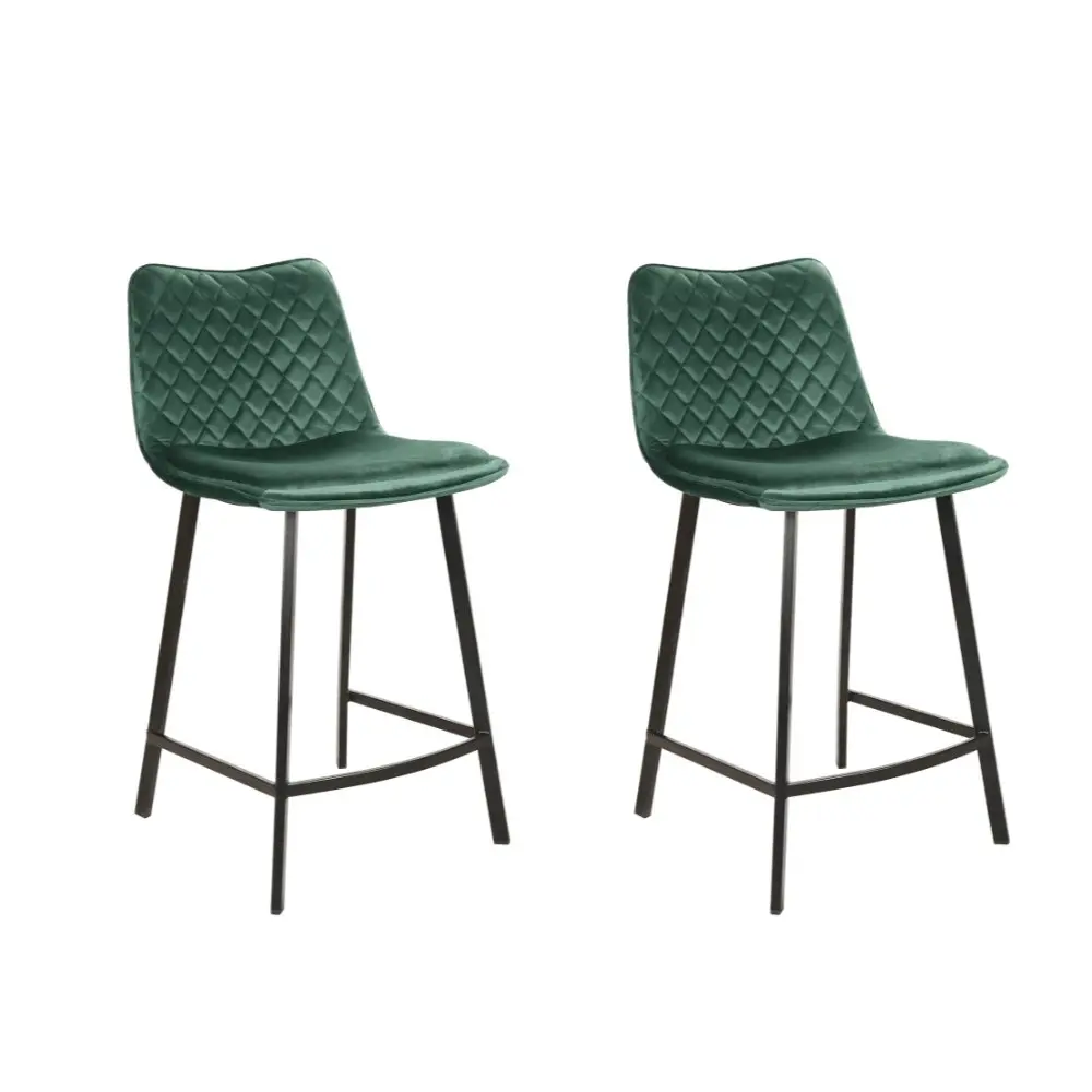 Raimon Furniture Set Of 2 Pippa Velvet Frabric Kitchen Counter Bar Stools 63.5cm Metal Frame - Emerald