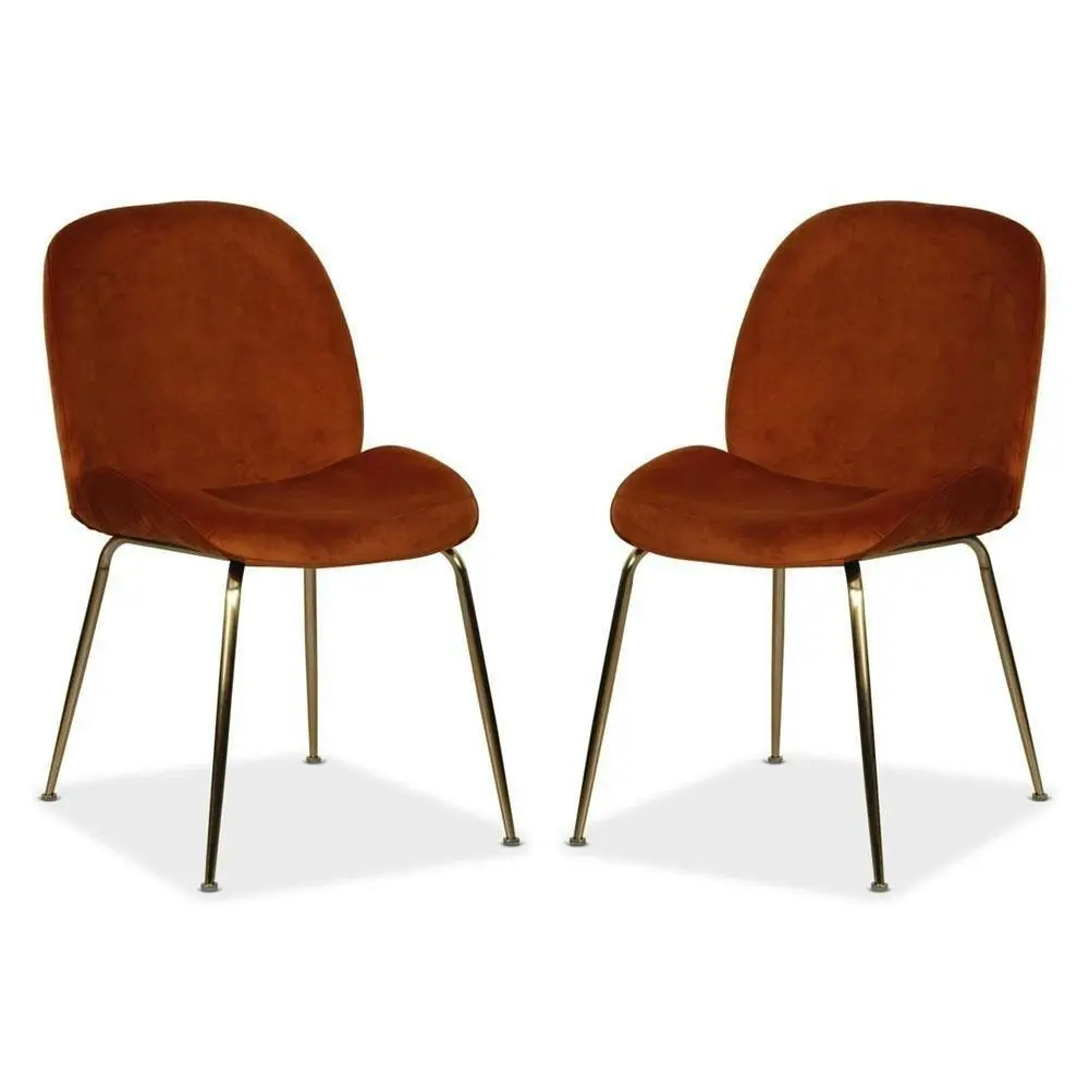 Raimon Furniture Set of 2 Casa Velvet Fabric Dining Chair - Gold Legs - Rust