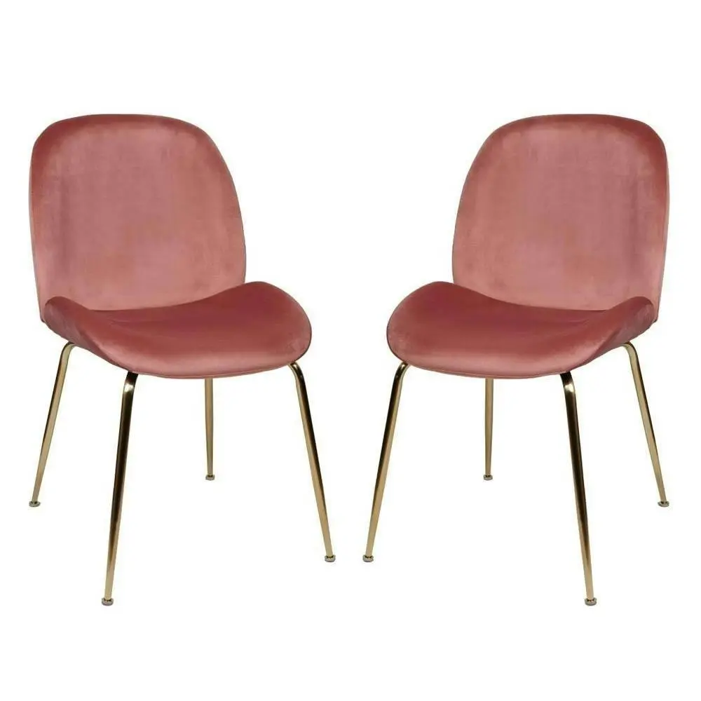 Raimon Furniture Set of 2 Casa Velvet Fabric Dining Chair - Gold Legs - Blush