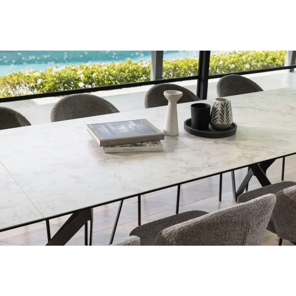 Raimon Furniture Miriam Rectangular Ceramic Extendable Kitchen Dining Table 200-280cm Metal Frame - Cloudy