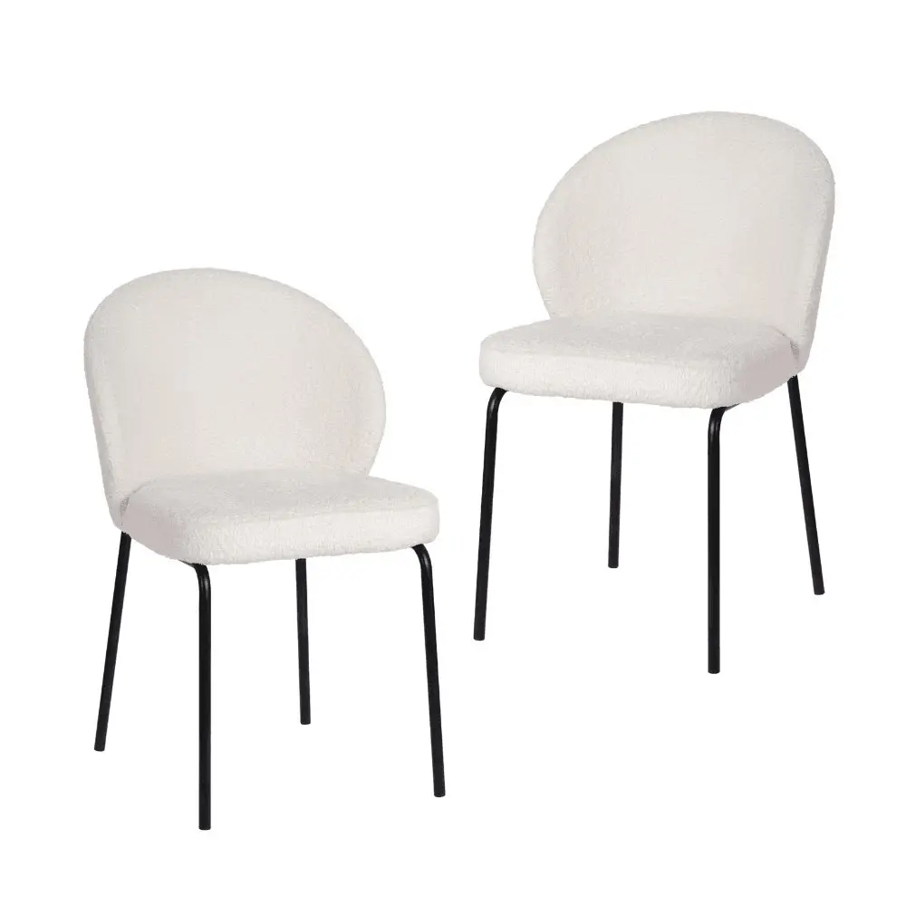 Raimon Furniture Set Of 2 Elena Modern Boucle Fabric Kitchen Dining Chairs Metal Frame - Ivory