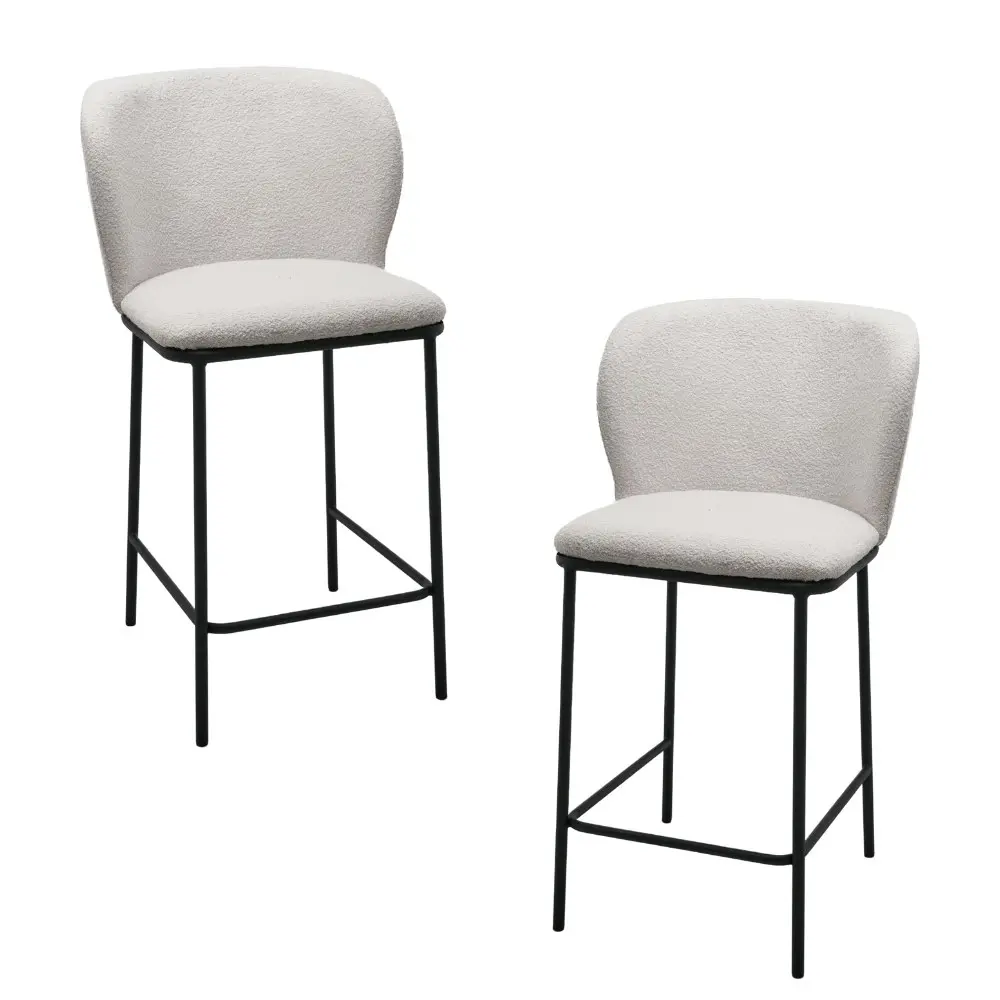 Raimon Furniture Set Of 2 Paolo Modern Boucle Fabric Kitchen Counter Bar Stool - White