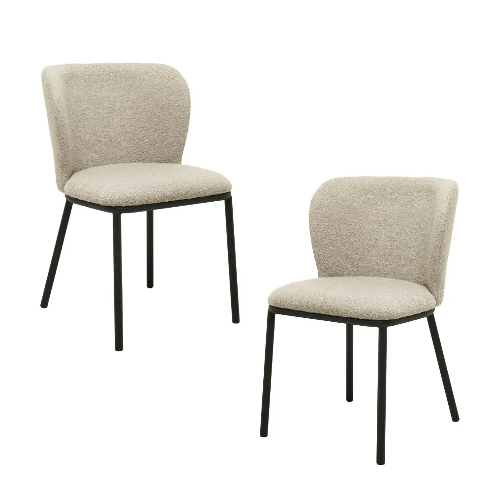 Raimon Furniture Set Of 2 Carmen Modern Boucle Fabric Kitchen Dining Chair Metal Legs - Latte