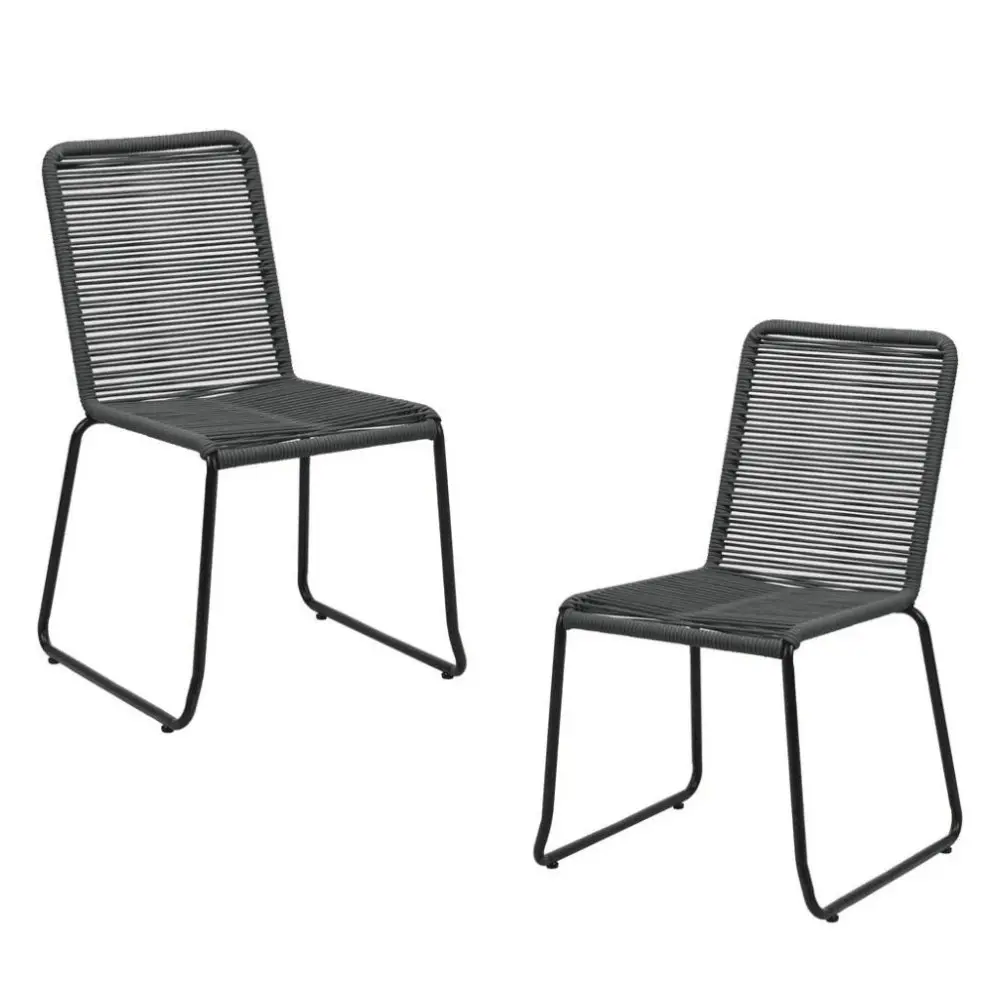 Raimon Furniture Set Of 2 Clara Stylish Rope Woven Outdoor Dining Chair Metal Frame - Charcoal