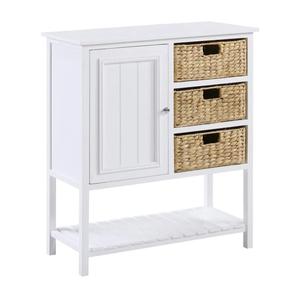 Design Square Novena Sideboard Buffet Unit Storage Cabinet 1-Door 3-Woven Baskets White