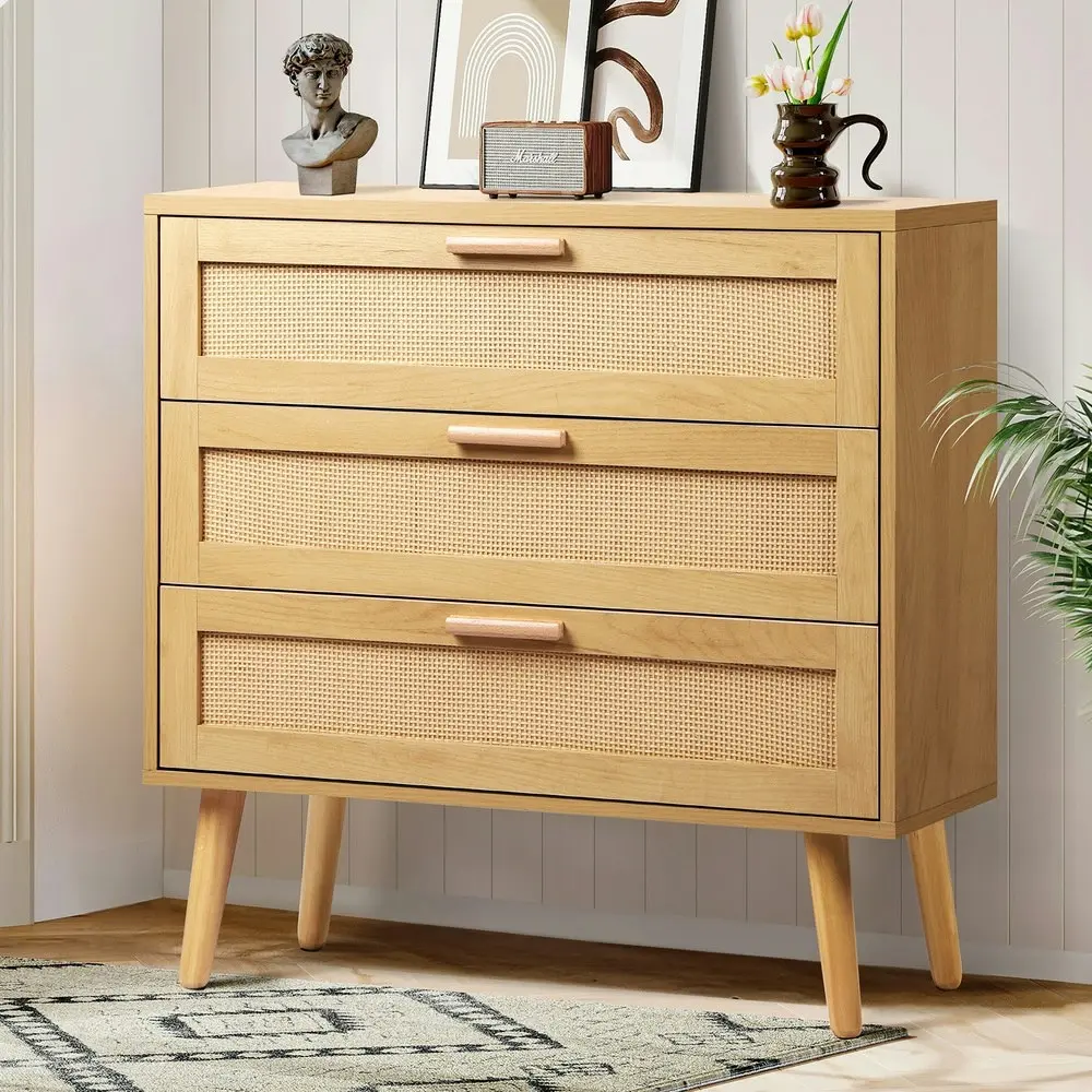 Alfordson 3 Chest of Drawers Rattan Oak