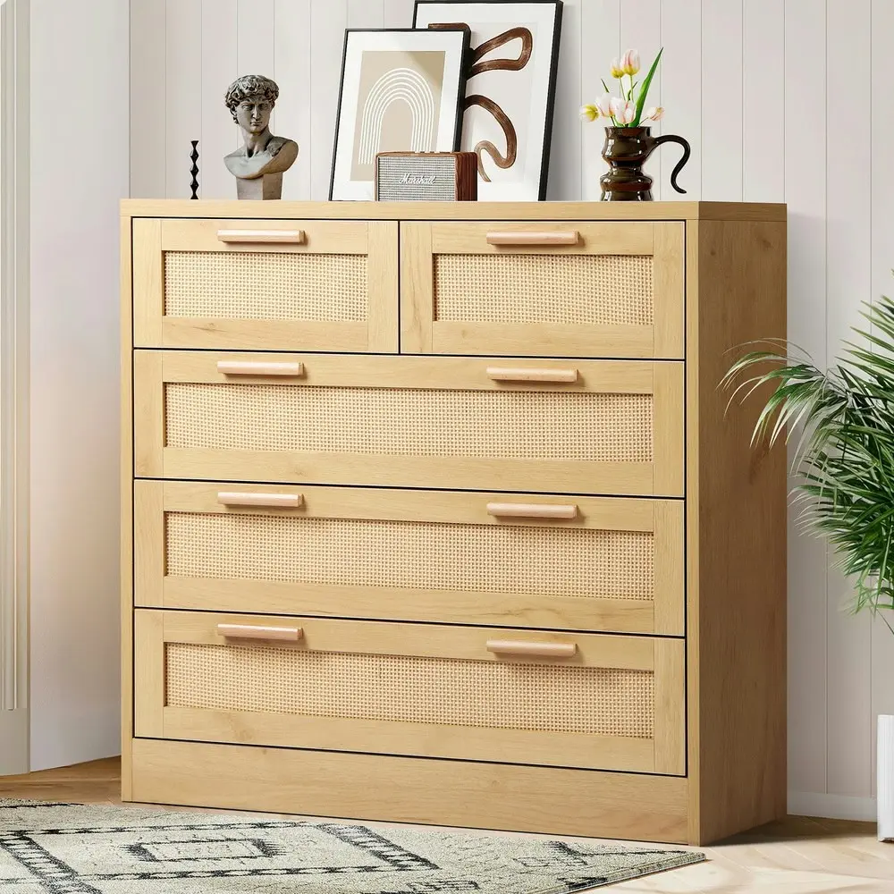 Alfordson 5 Chest of Drawers Rattan Oak