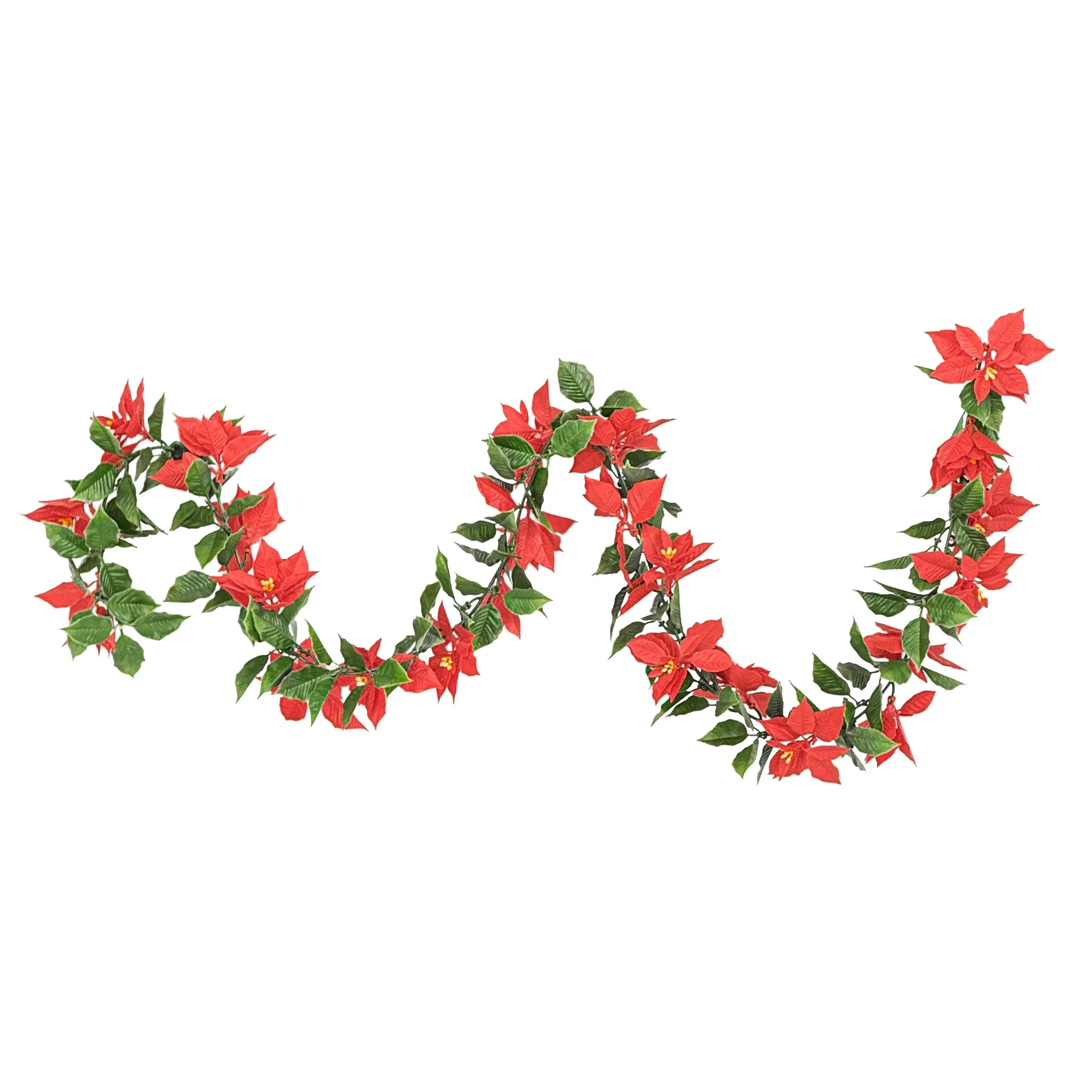 Artificial Garland - Red Poinsettia - 160cm Outdoor