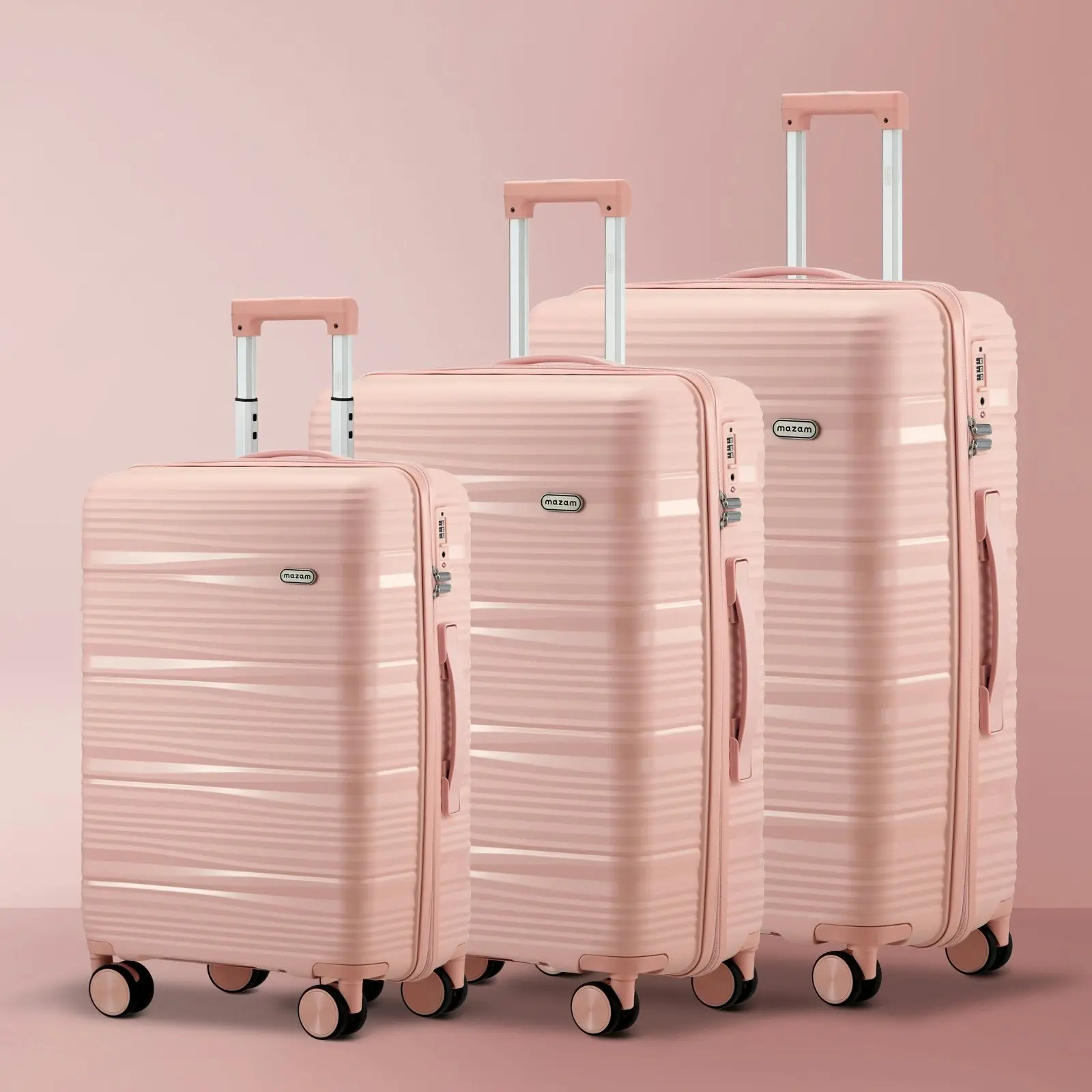 Mazam 3PCS Luggage Suitcase Trolley Set Travel PP Case TSA Lock Storage Pink