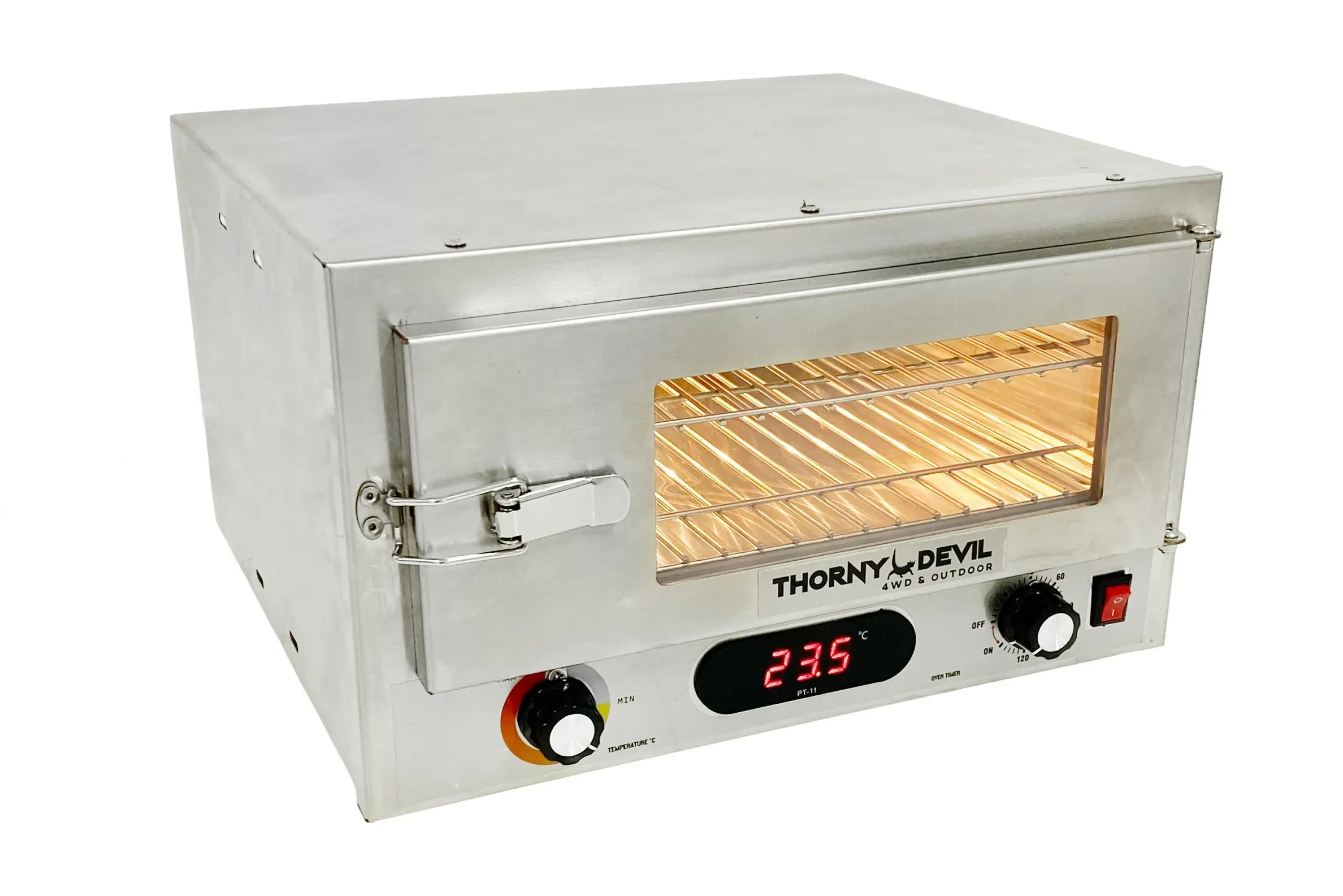 Thorny Devil™ 12V Digital Camping 4WD Travel Oven with Timer (Stainless Steel Casing & Fibreglass Insulation)