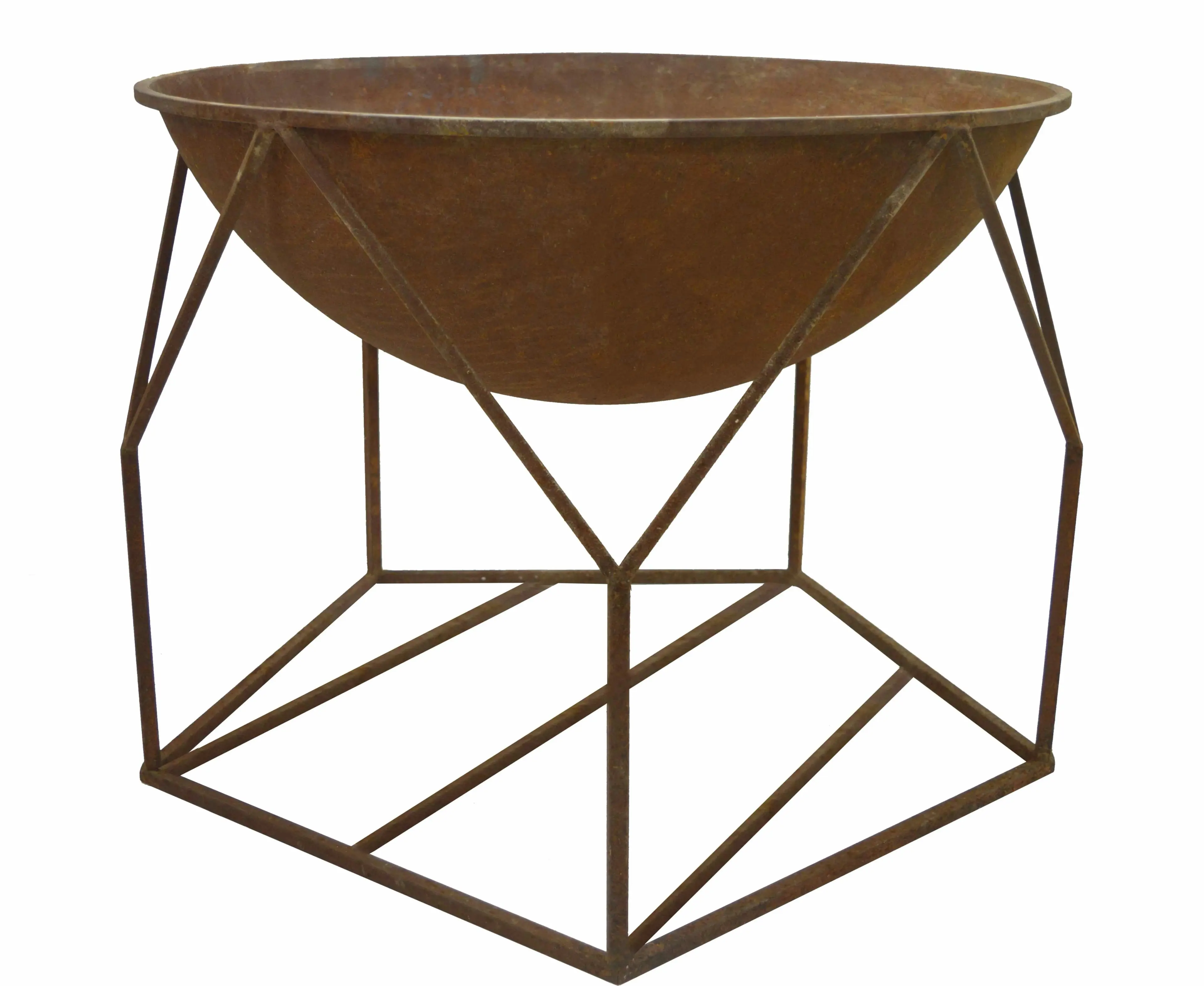 70x55cm Ignite Round Firepit Flower Bowl Rusty Steel Effect mounted on Contemporary steel Framework