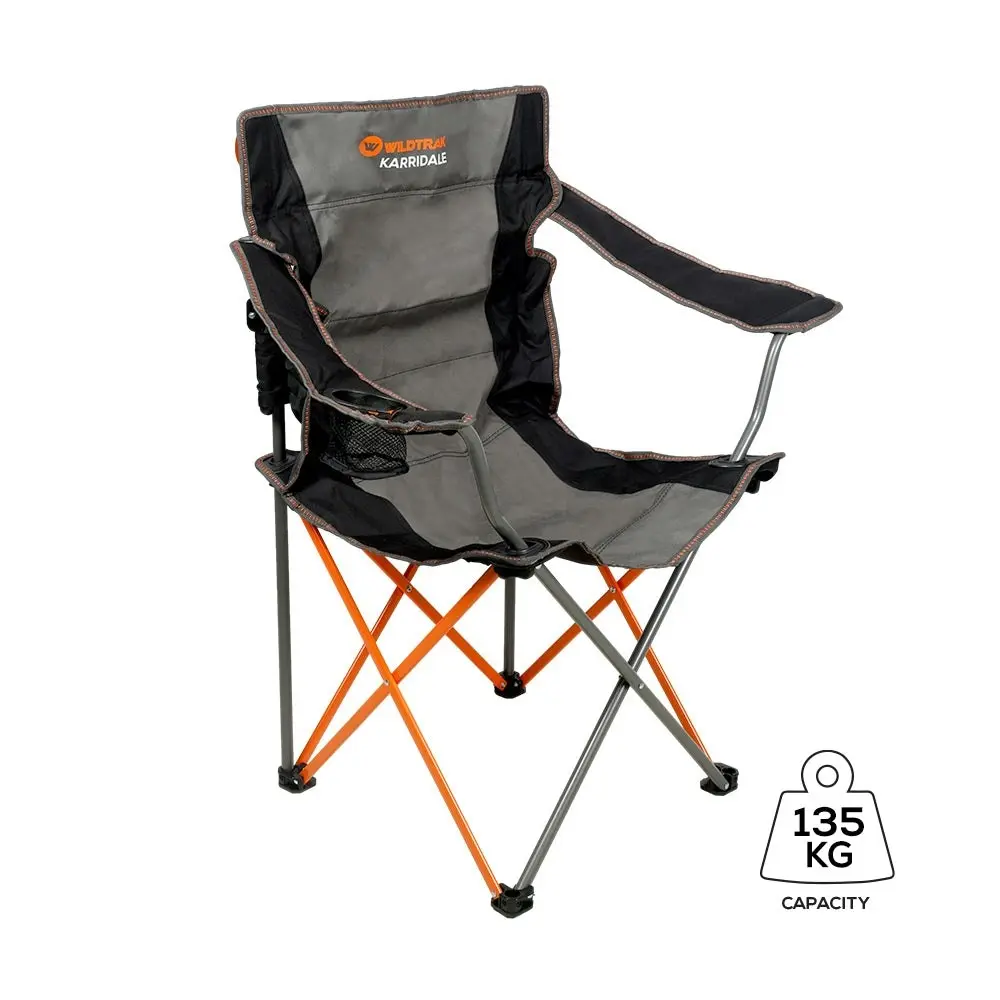 WILDTRAK™ Karridale Foldable Camp Chair, High-Tensile Steel Frame, Drink Holder, Weight Rated 135kg, Carry Bag with Shoulder Strap