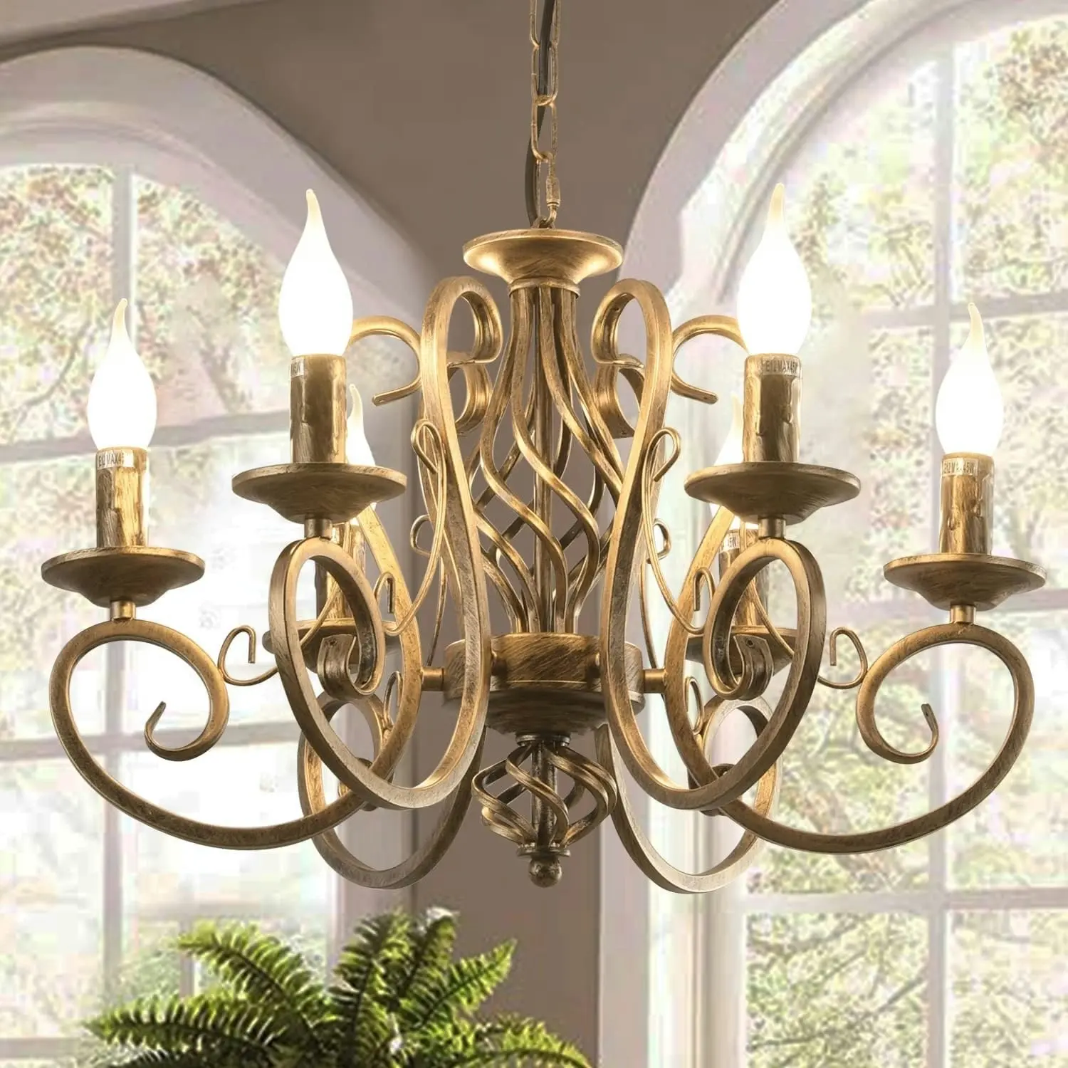 French Country Chandelier, 6 Lights, Rustic