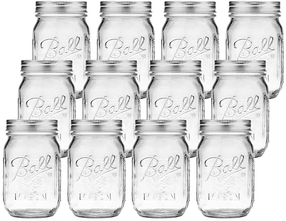 VIKUS 12 Pieces Canning Jars - 480ml Mason Jar Empty Glass Spice Bottles with Airtight Lids and Labels