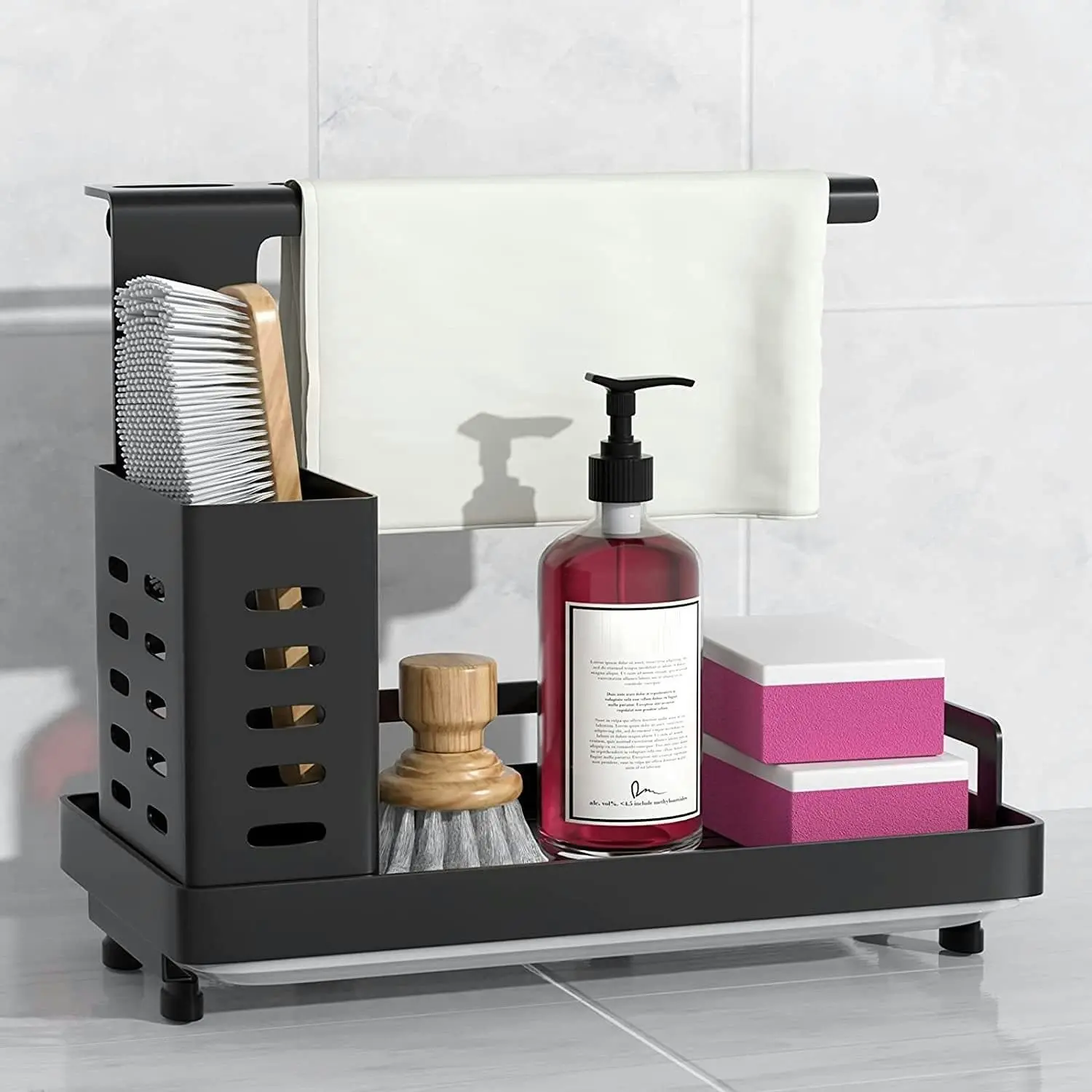 Stainless Steel Kitchen Sink Caddy Organizer (Black)