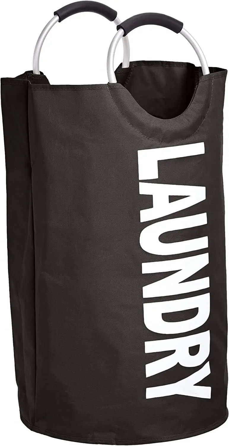 Fabric Laundry Basket Hamper with Aluminum Handle (Black)