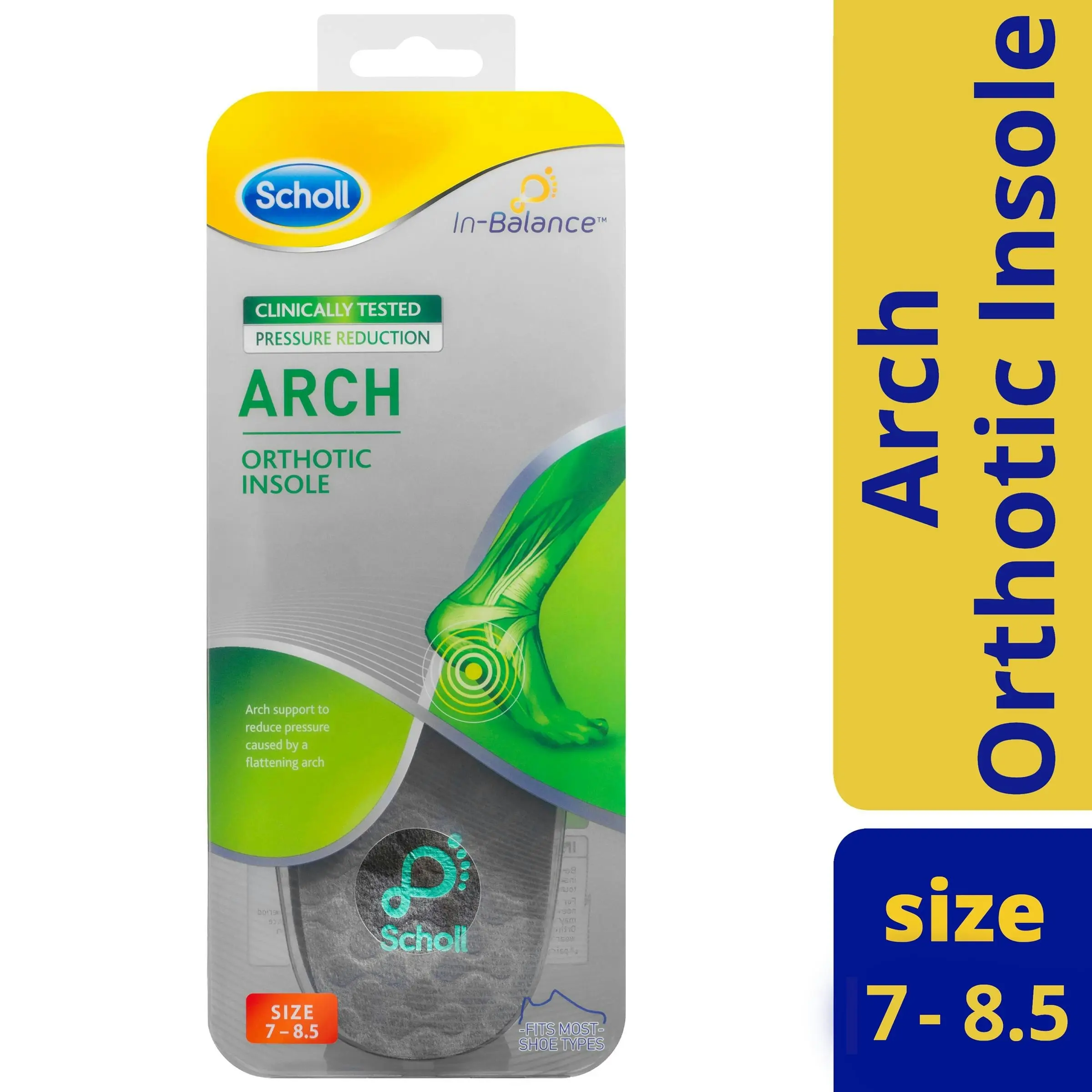 Scholl In-Balance Arch Orthotic Insole Medium Size 7- 8.5 1 Pair