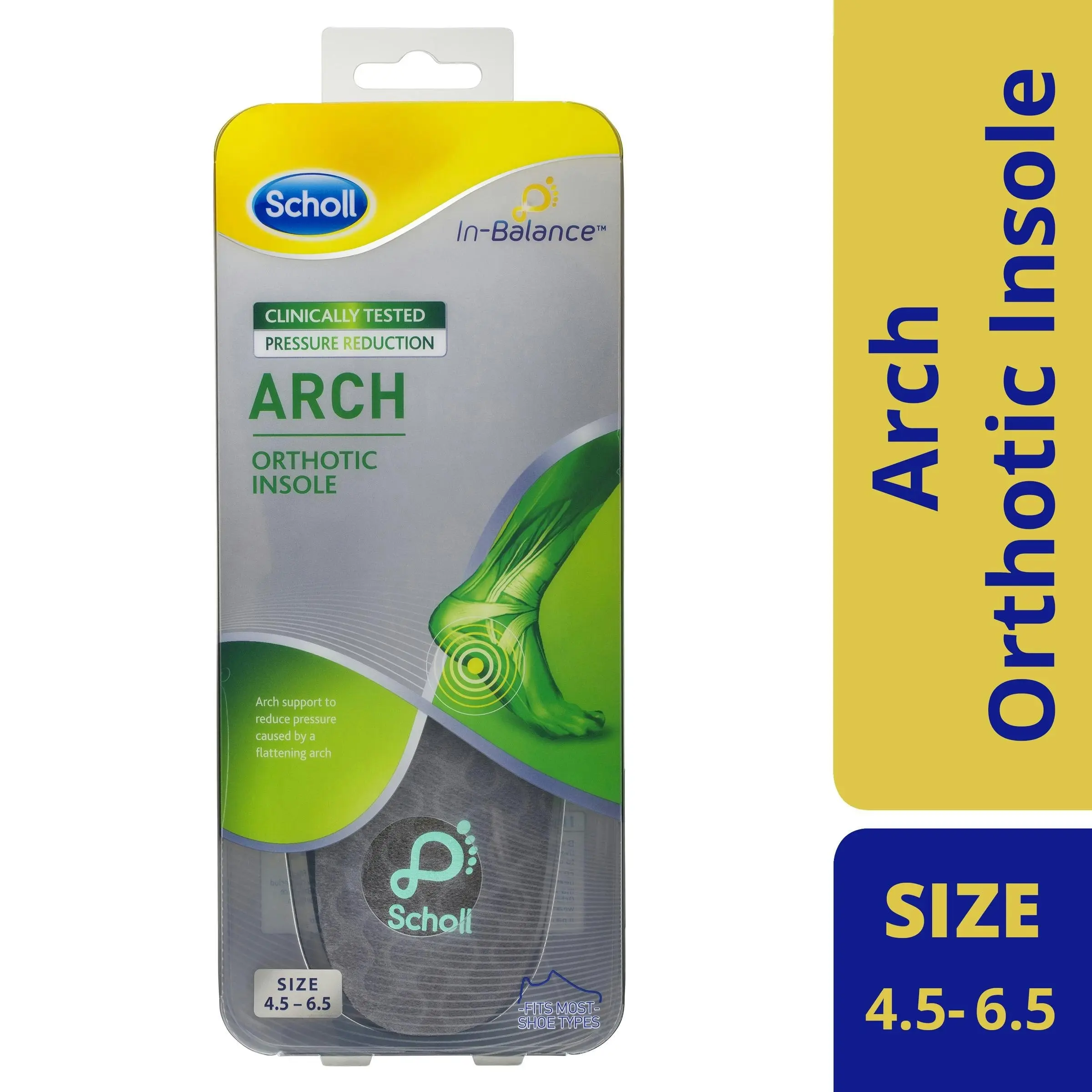 Scholl In-Balance Arch Orthotic Insole Small Size 4.5 - 6.5 1 Pair