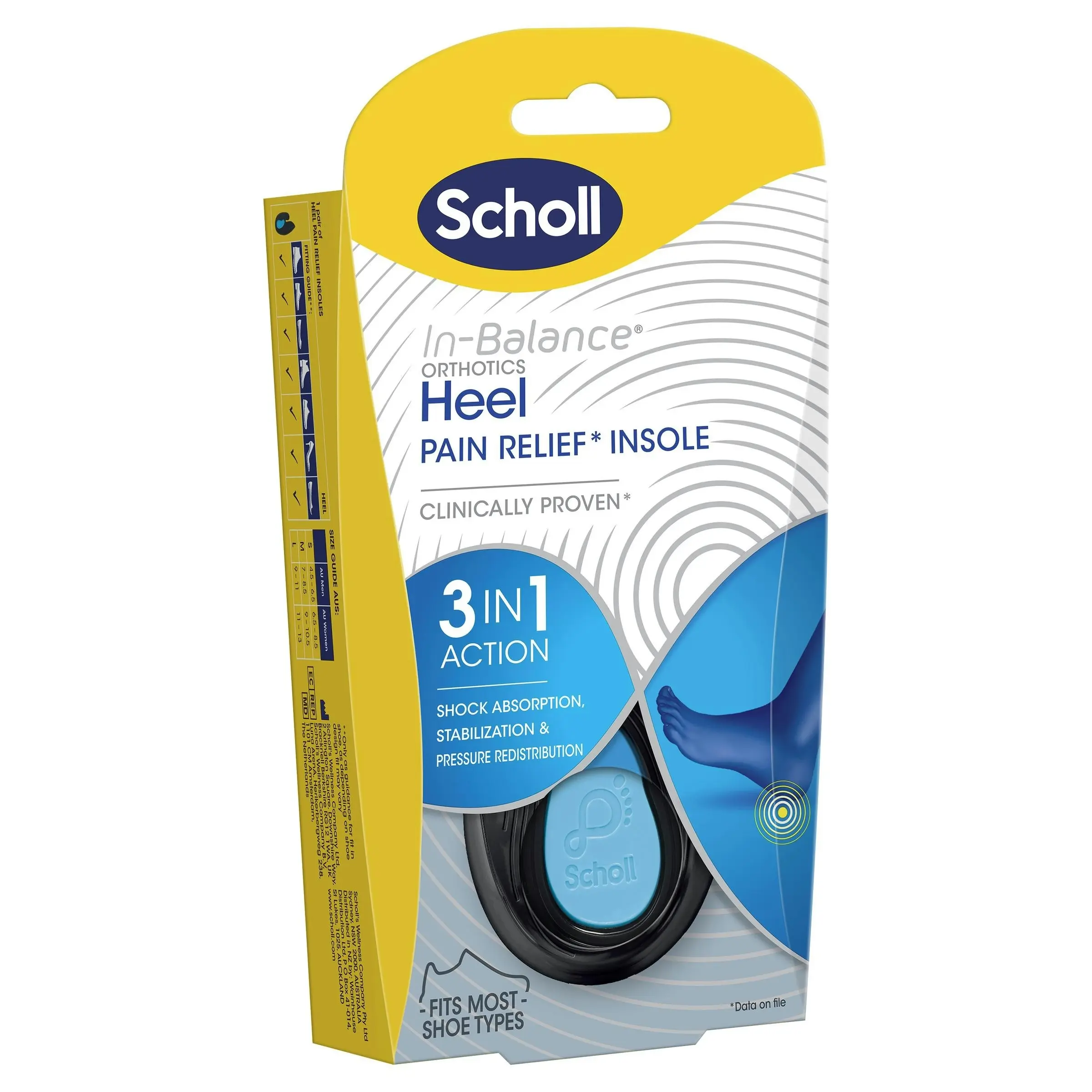 Scholl In-Balance Heel Orthotic Insole Large Size 9 - 11 1 Pair