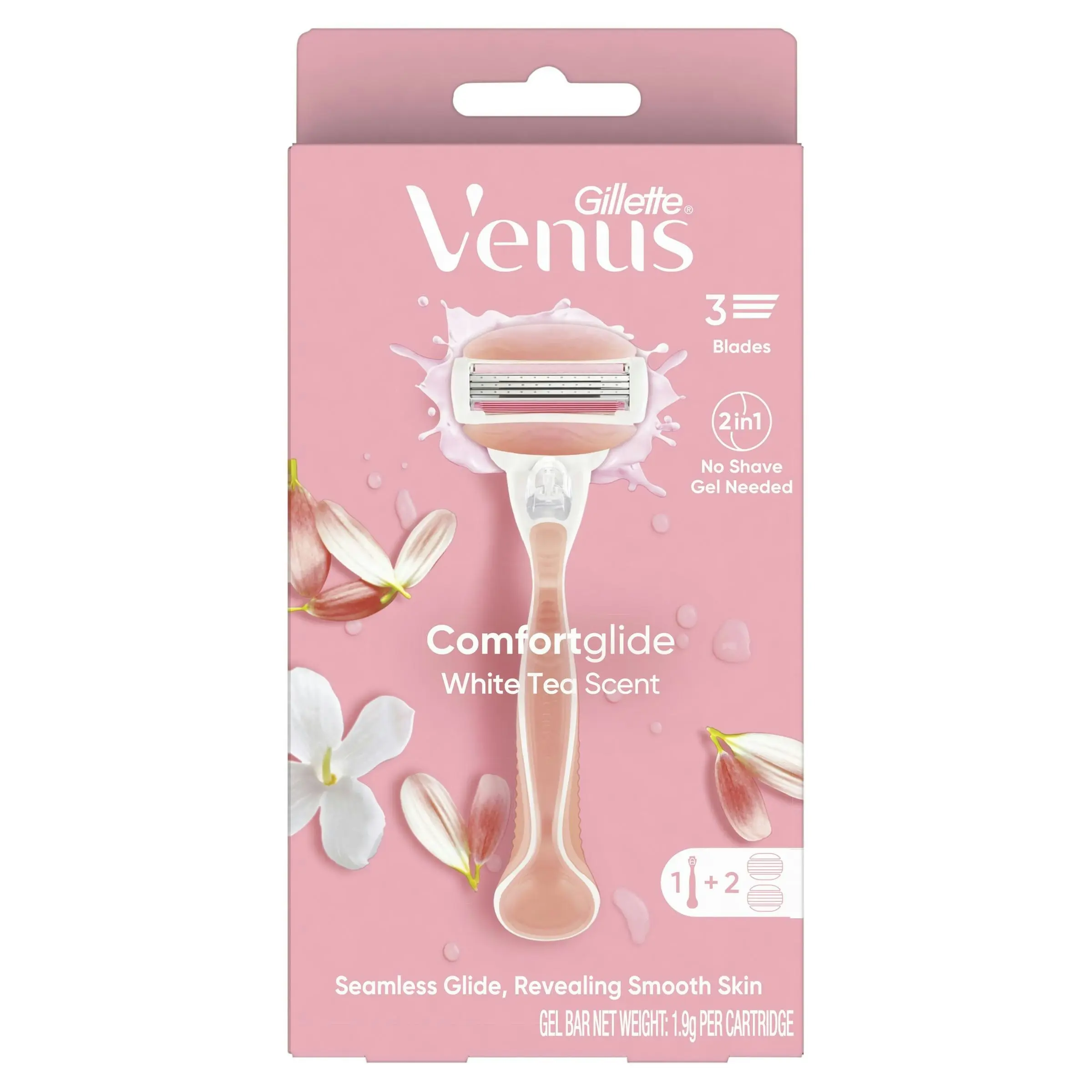 Gillette Venus Comfort Glide White Tea Razor Handle + 2 Blade Refills