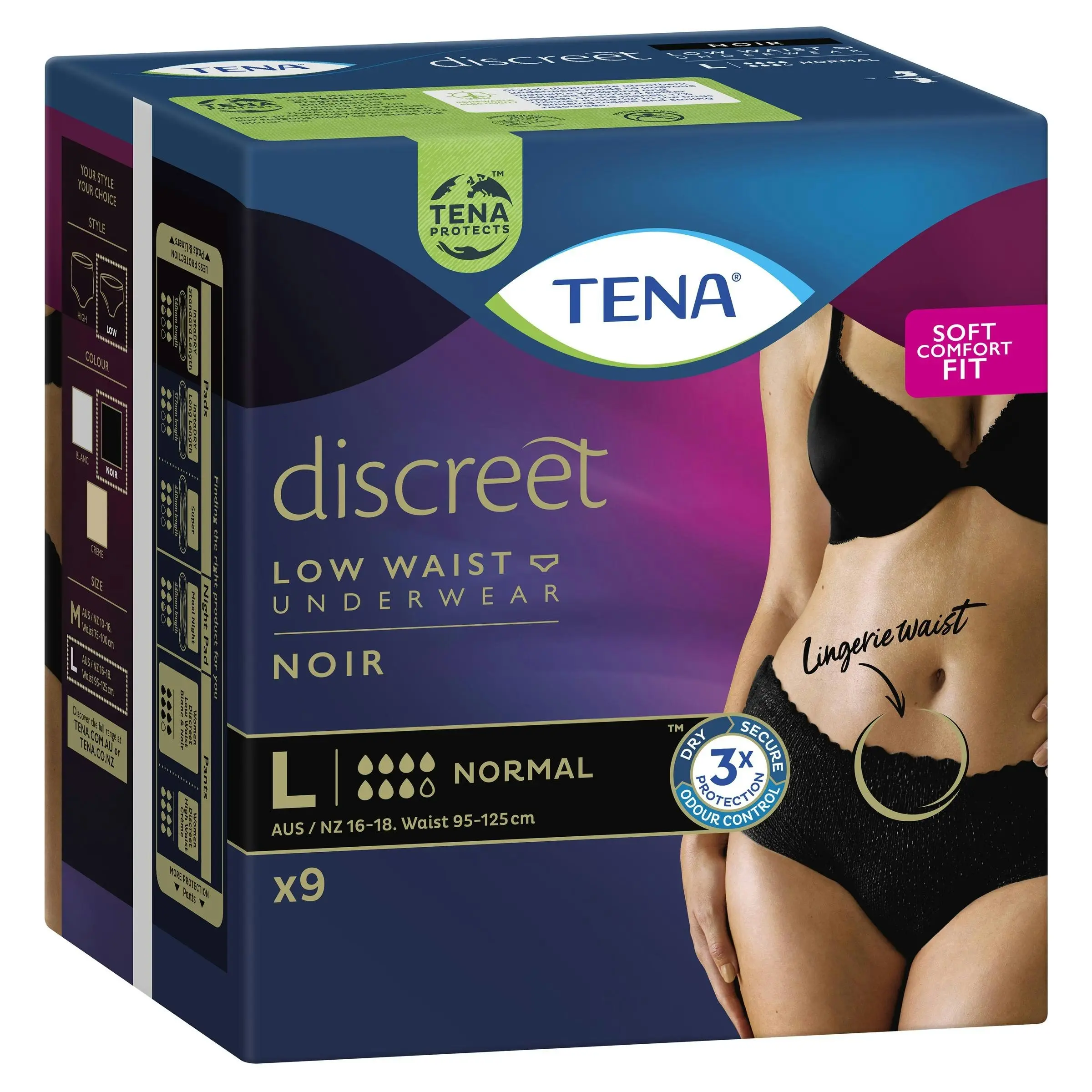 TENA Women's Pants Noir Low Waist Large 9 Pack