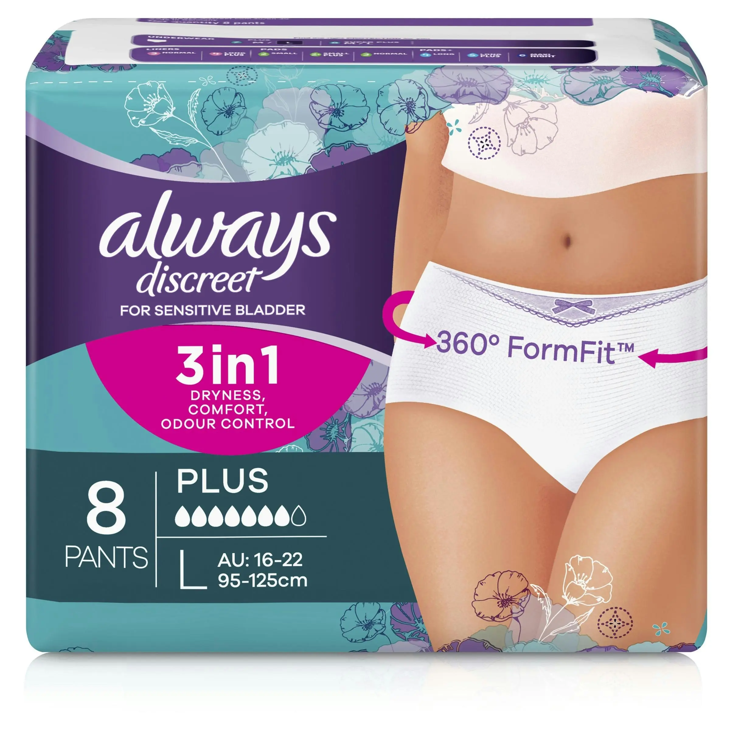 Always Discreet Underwear 8 Plus Pants Large