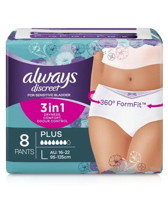 Always Discreet Underwear 8 Plus Pants Large