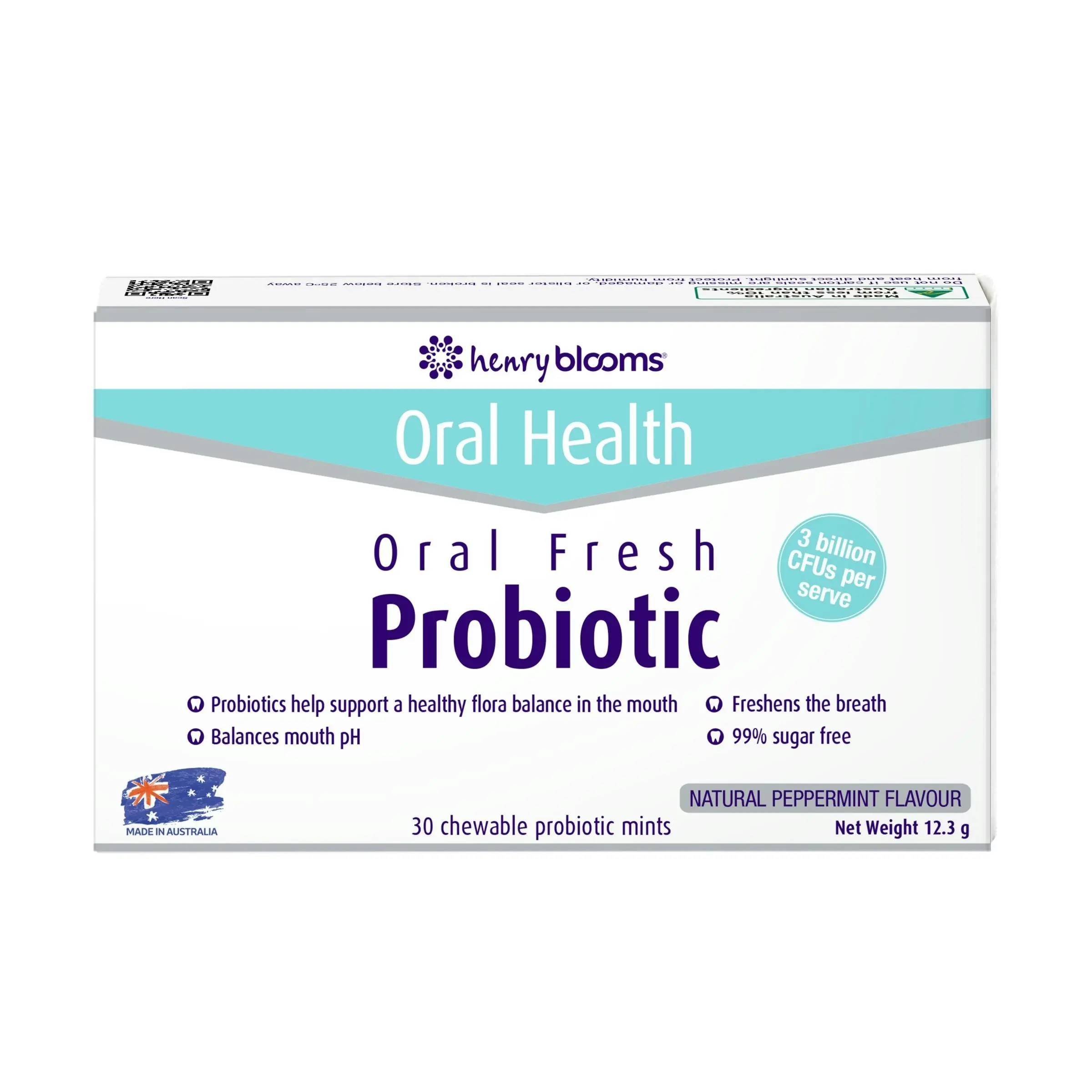 Henry Blooms Oral Fresh Probiotic 30 Chewable Mint Tablets