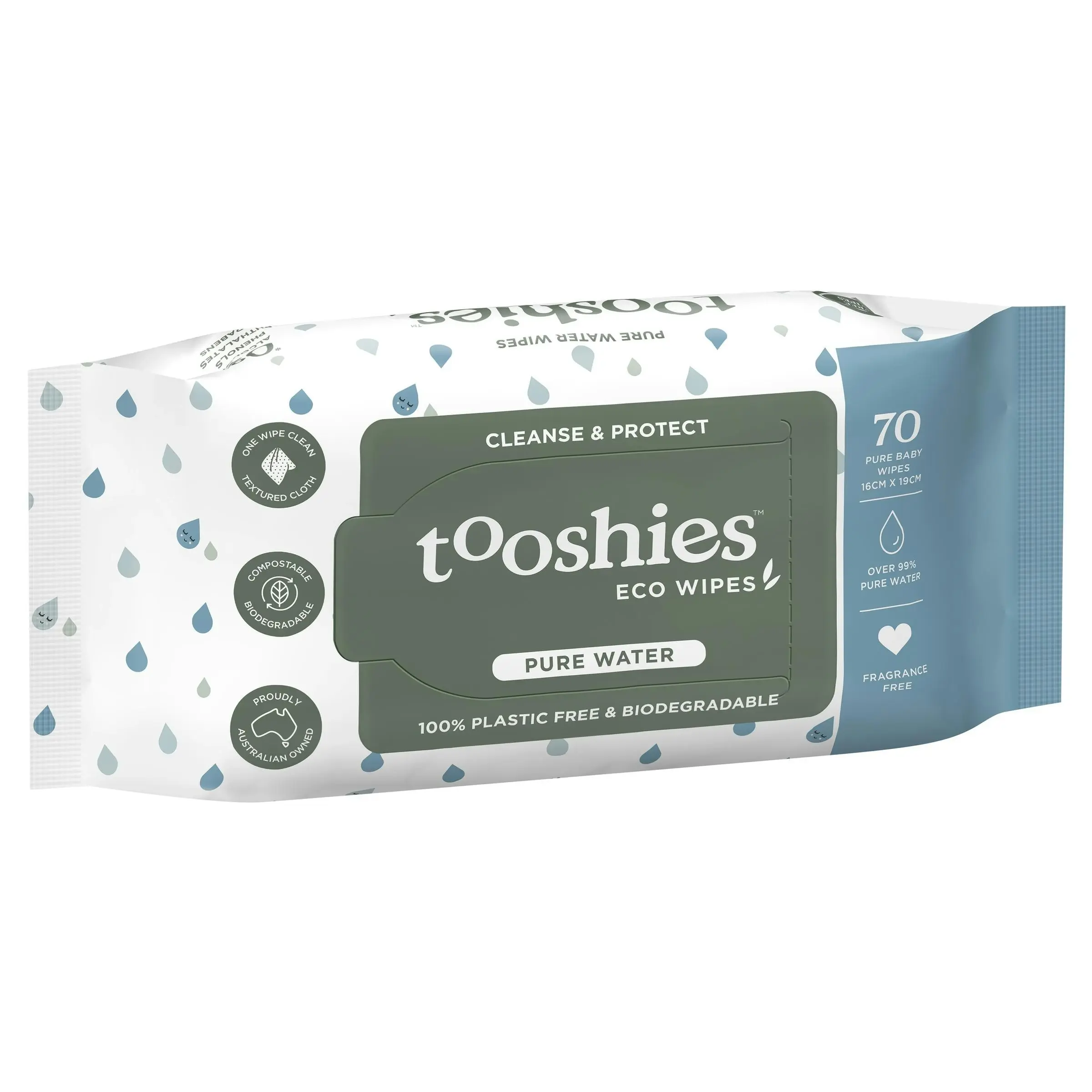 Tooshies Biodegradable Baby Wipes Pure Water 70 Pack