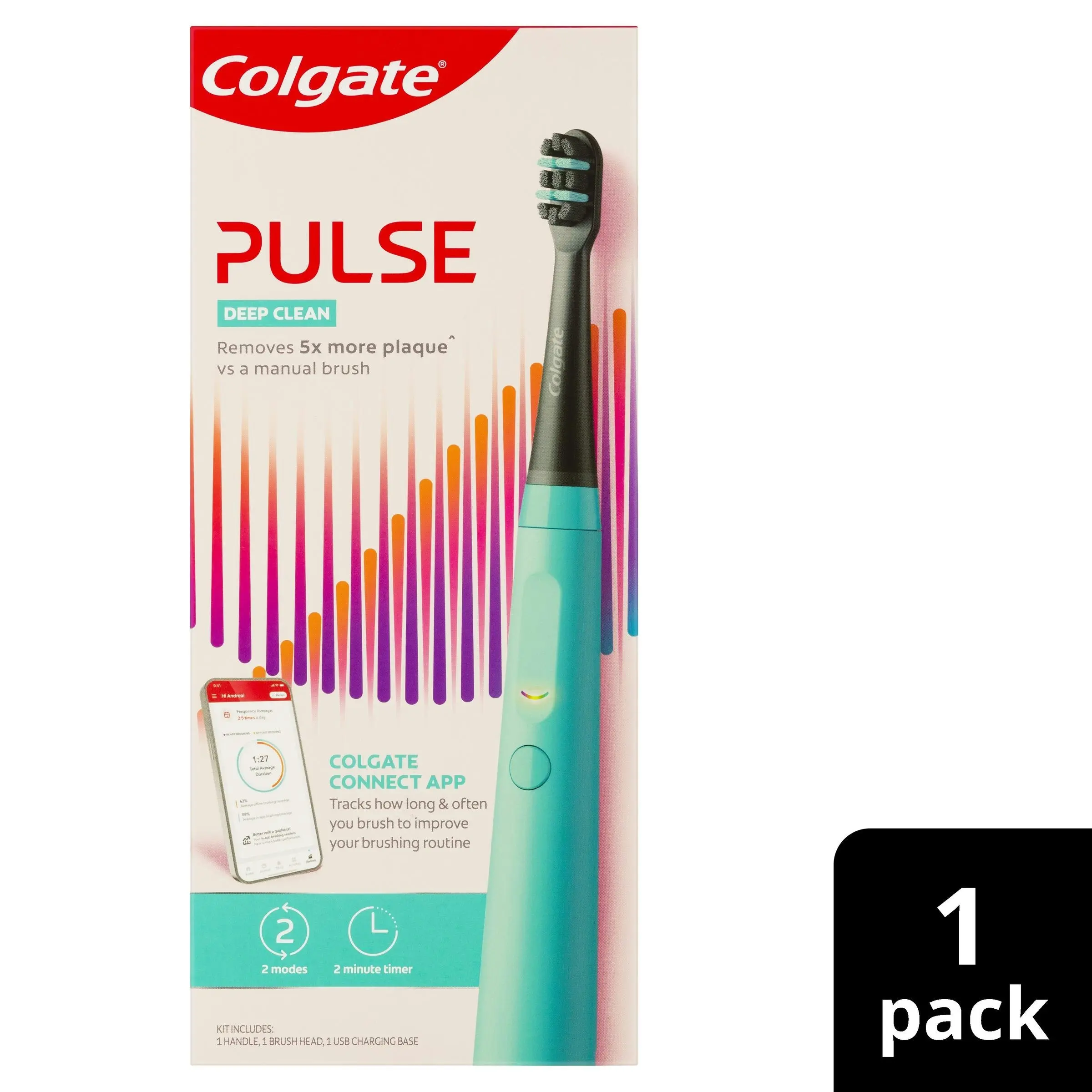 Colgate Pulse Rechargeable Deep Clean Electric Toothbrush, 1 Pack with Refill Head