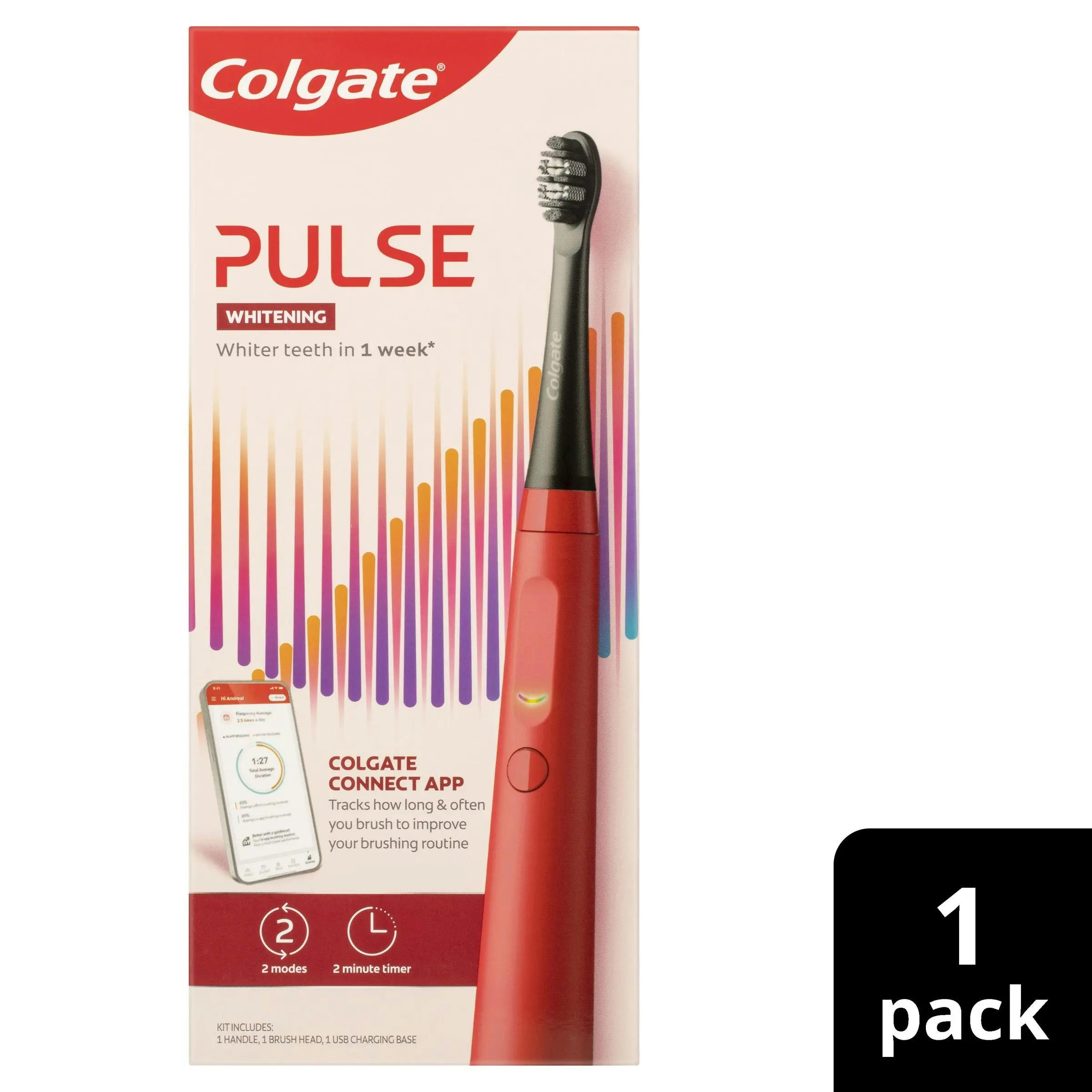 Colgate Pulse Series 1 Connected Rechargeable Whitening Electric Toothbrush, 1 Pack with Refill Head