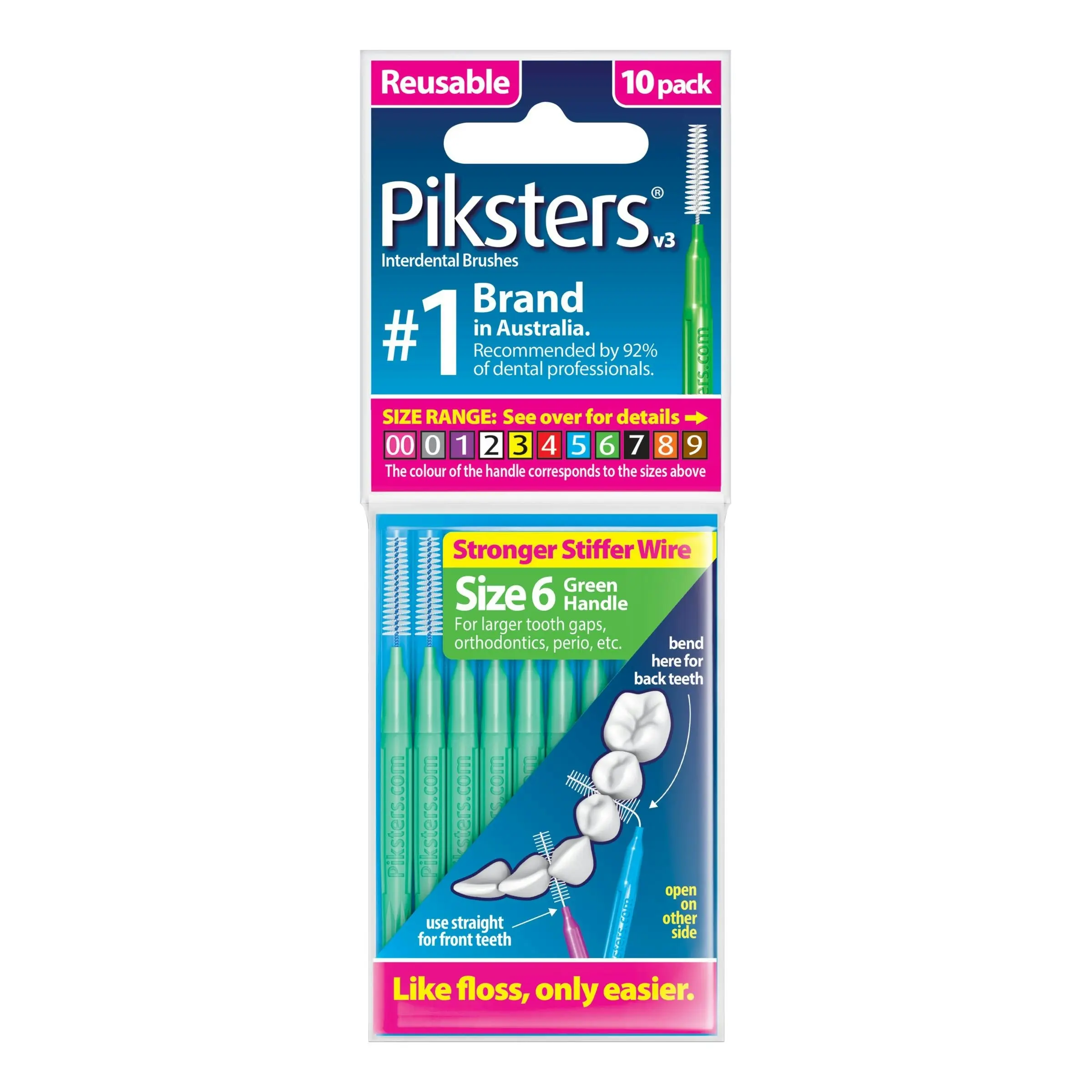 Piksters Interdental Brush Size 6 Green 10 Pack